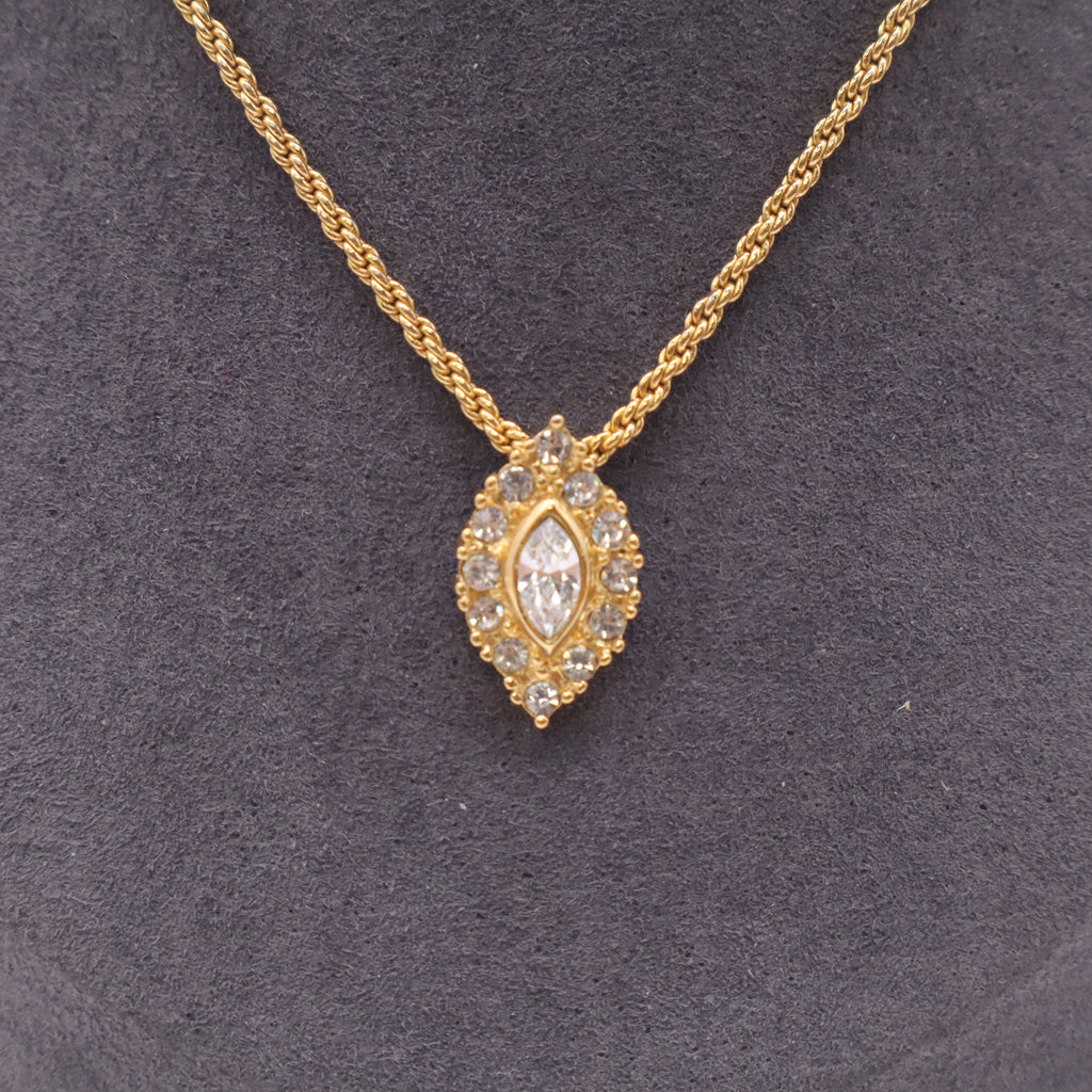 Christian Dior Vintage Gold-Tone Marquise Rhinestone Halo Rope Chain Necklace twins LDJ4989