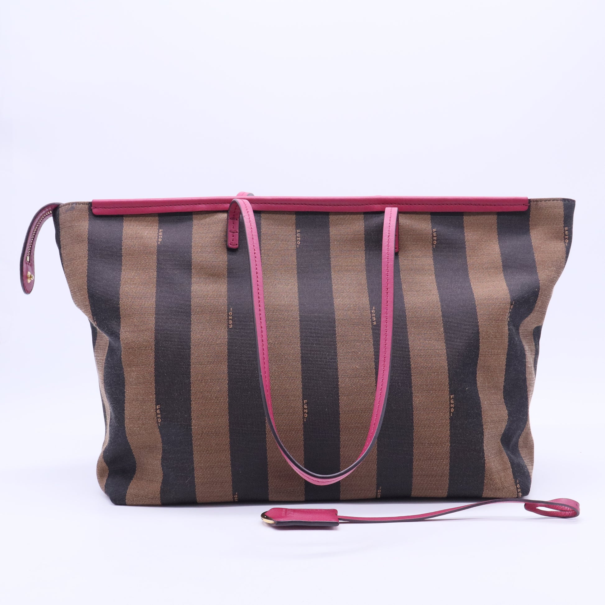Pequin Tote Bag Pink Black Canvas Leather