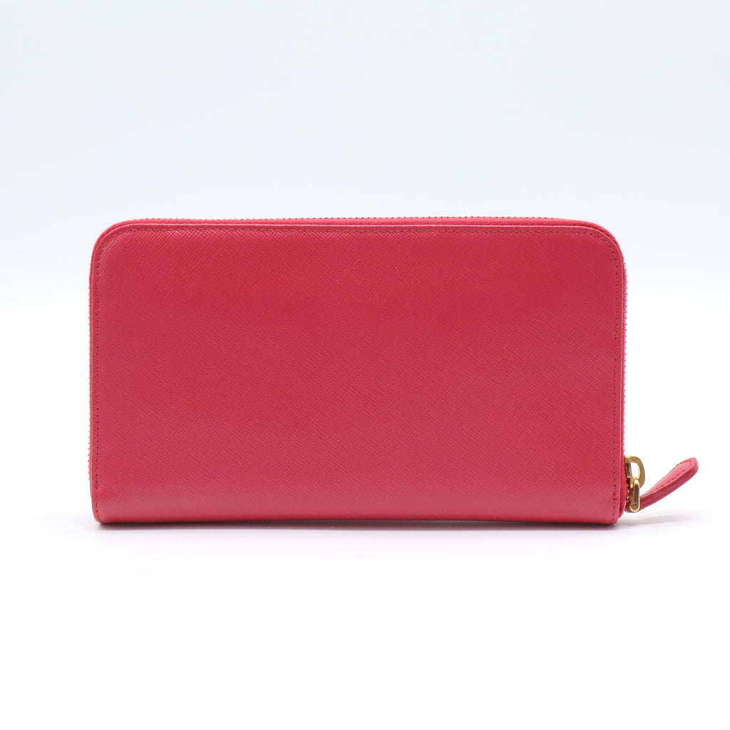 Prada Saffiano Metal Oro Zip Around Wallet W21581