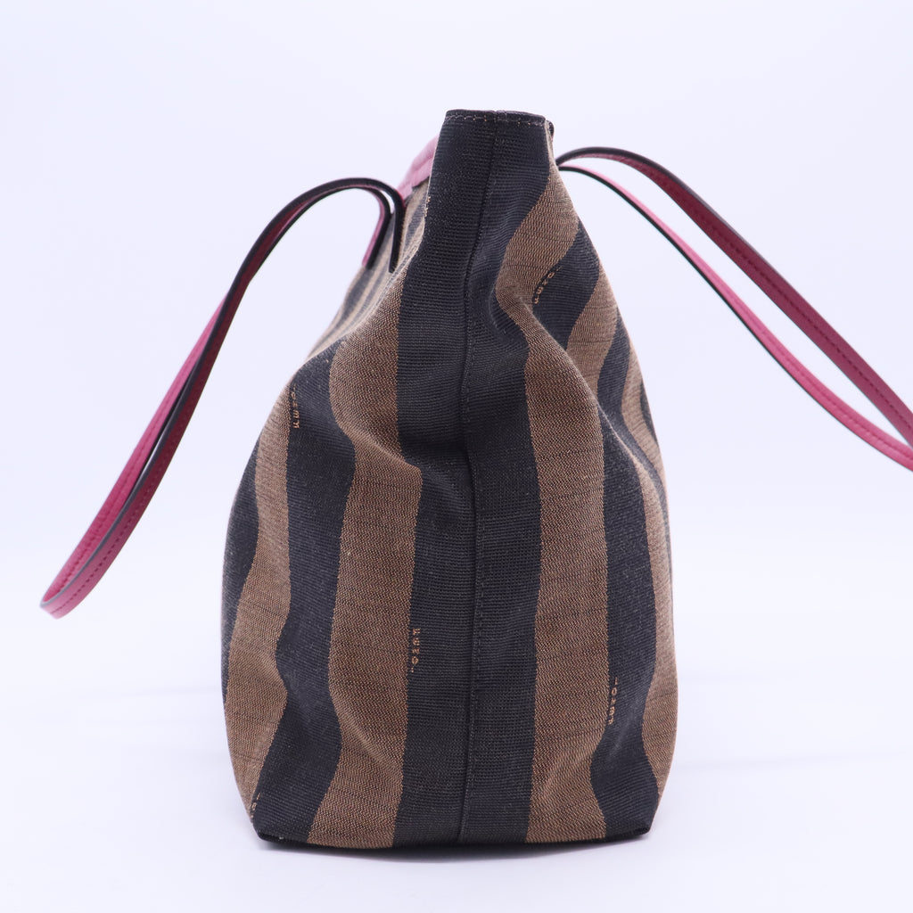Pequin Tote Bag Pink Black Canvas Leather