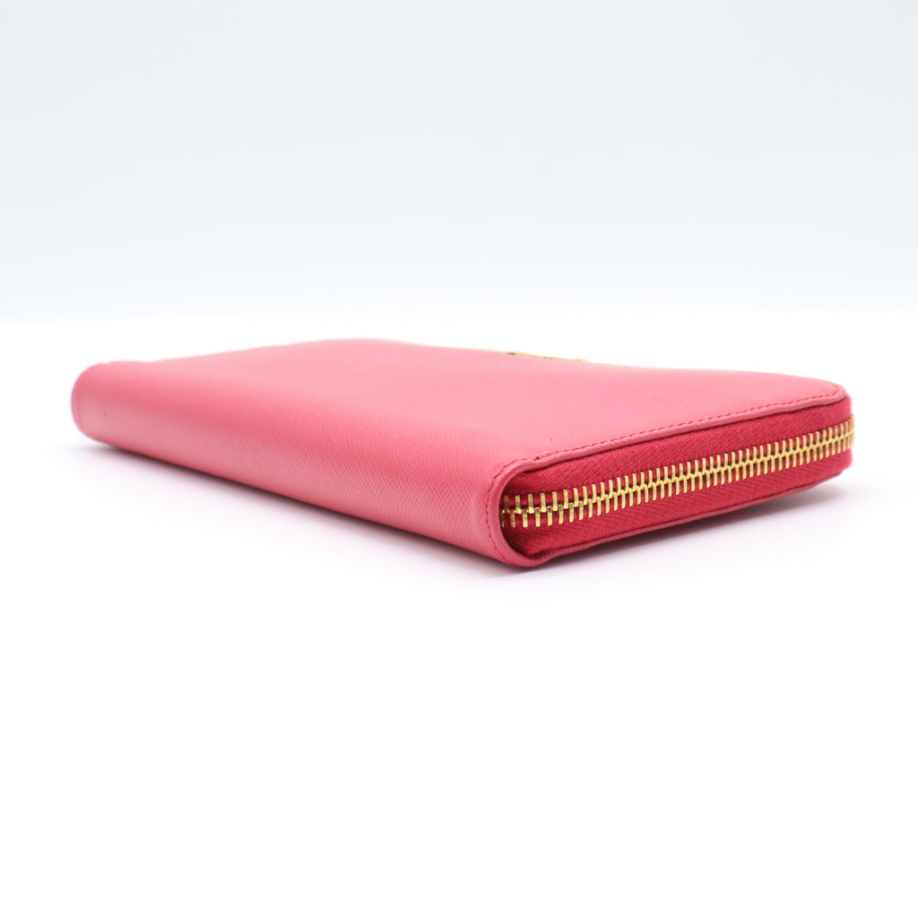 Prada Saffiano Metal Oro Zip Around Wallet W21581
