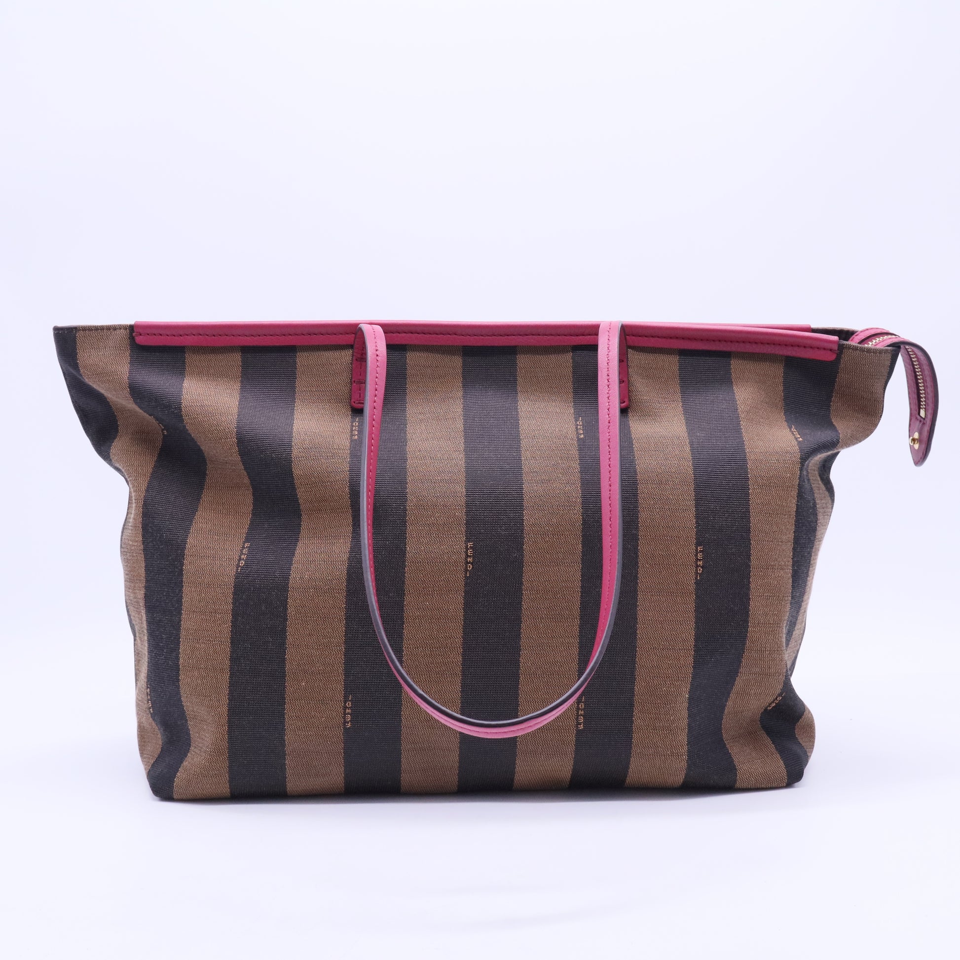 Pequin Tote Bag Pink Black Canvas Leather