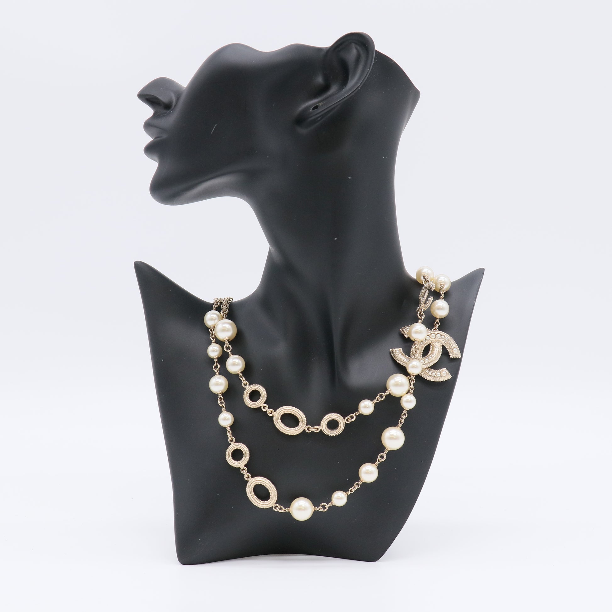 Chanel CC Faux Pearl and Crystal Long Layered Necklace W22678