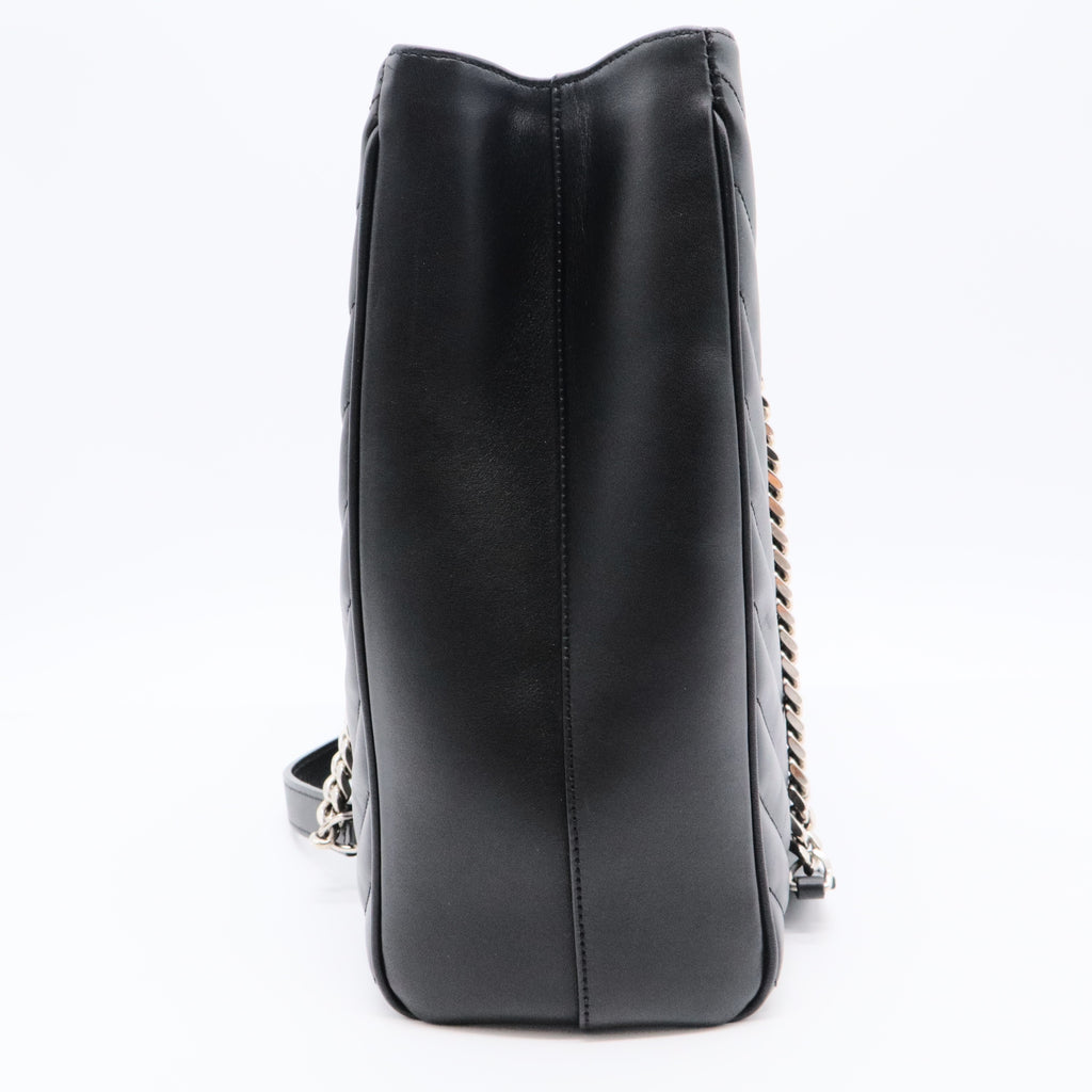 Smooth Calfskin Matelasse Chevron Large Monogram Shopping Bag Black twins