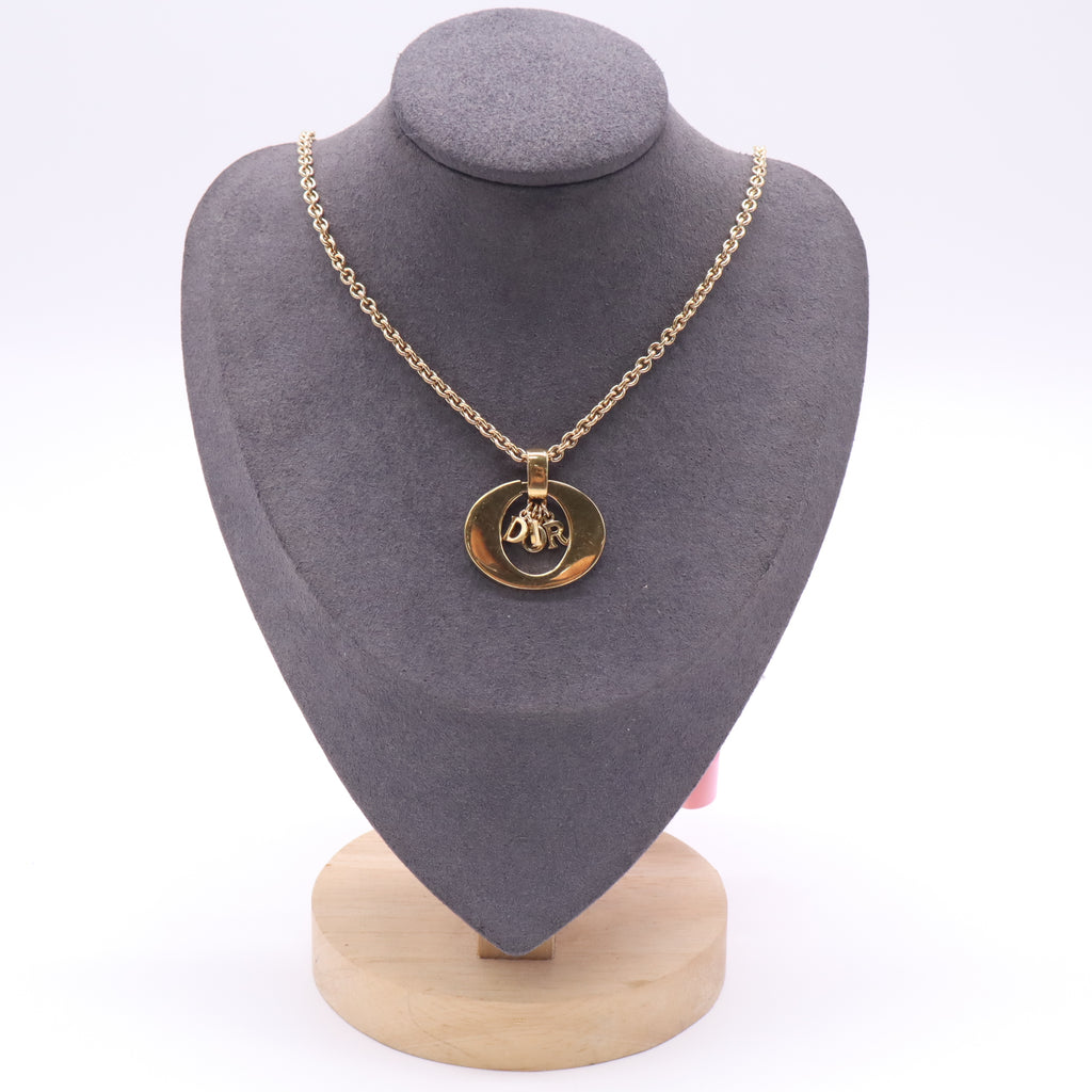 Christian Dior Vintage Gold O Dior Pendant Necklace twins LDJ4983
