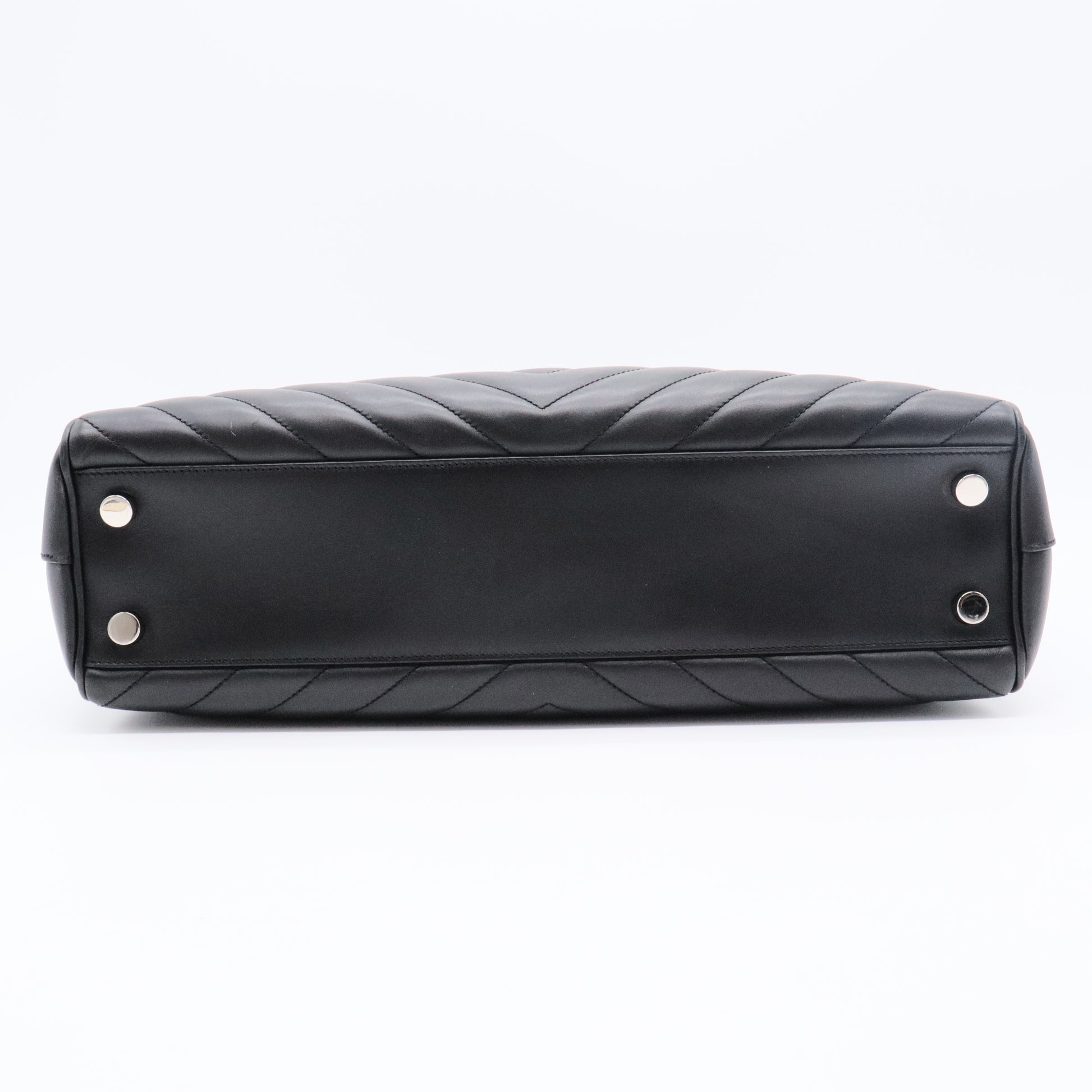 Smooth Calfskin Matelasse Chevron Large Monogram Shopping Bag Black twins