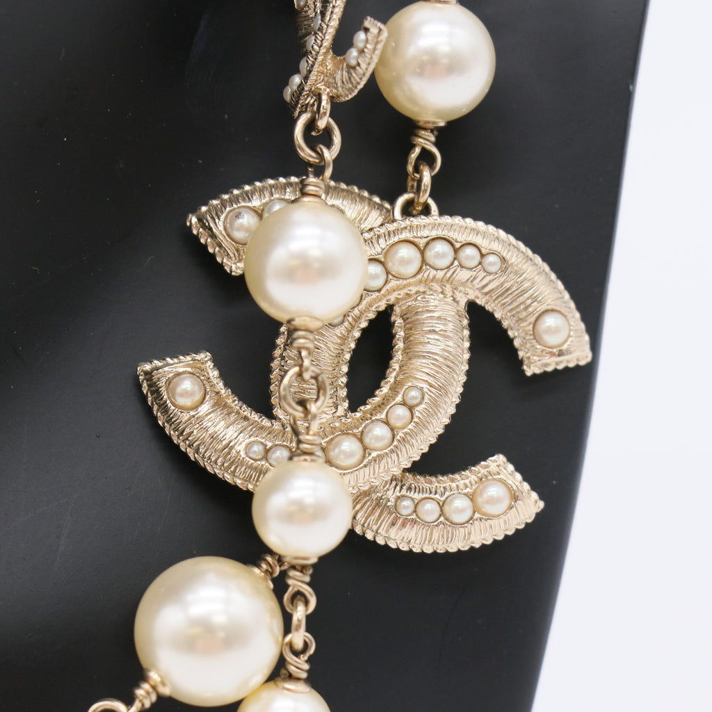 Chanel CC Faux Pearl and Crystal Long Layered Necklace W22678