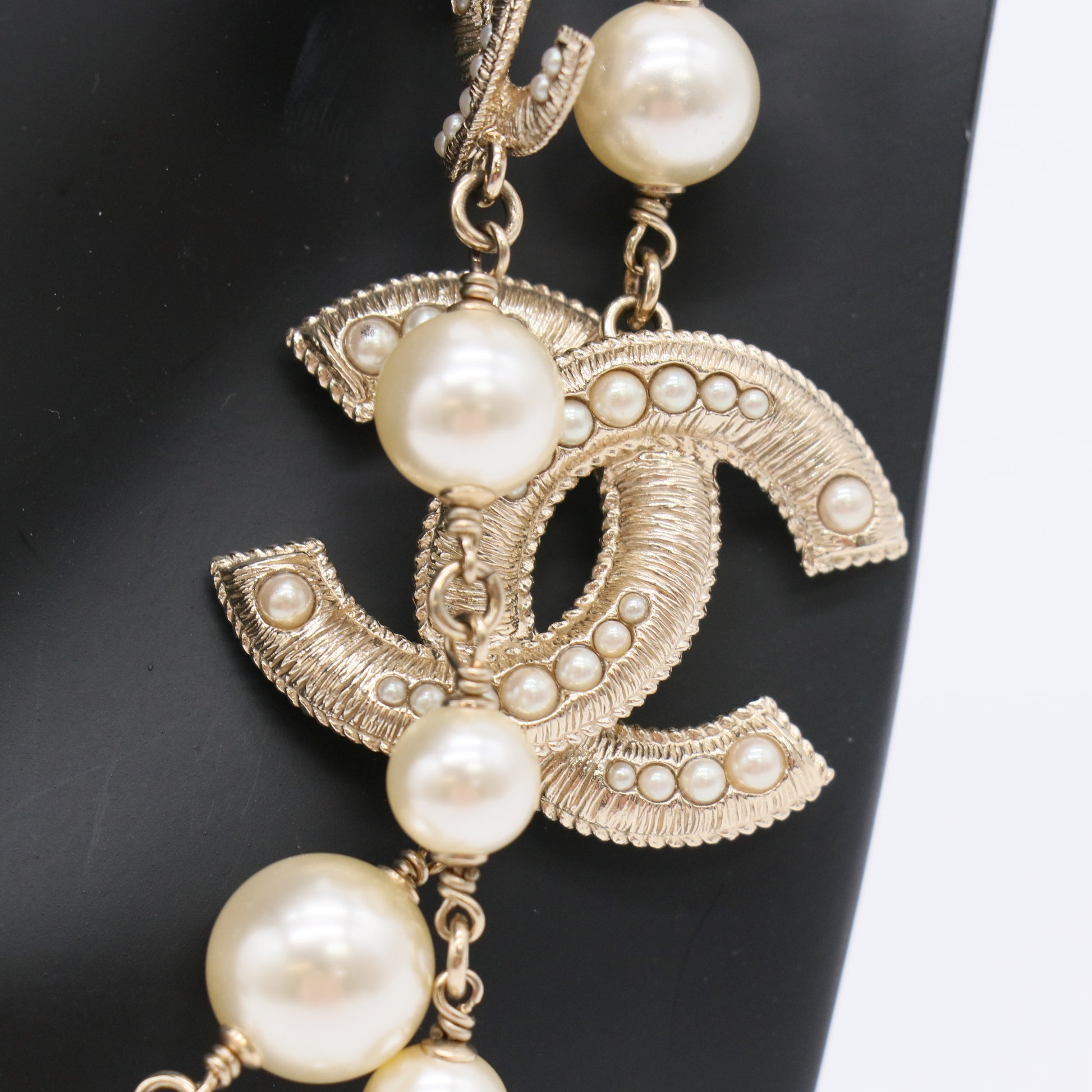 Chanel CC Faux Pearl and Crystal Long Layered Necklace W22678