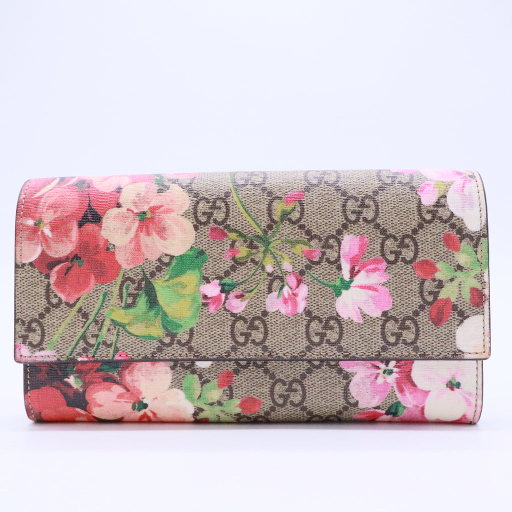 GG Supreme Monogram Blooms Continental Wallet Beige Multicolor Dry Rose
