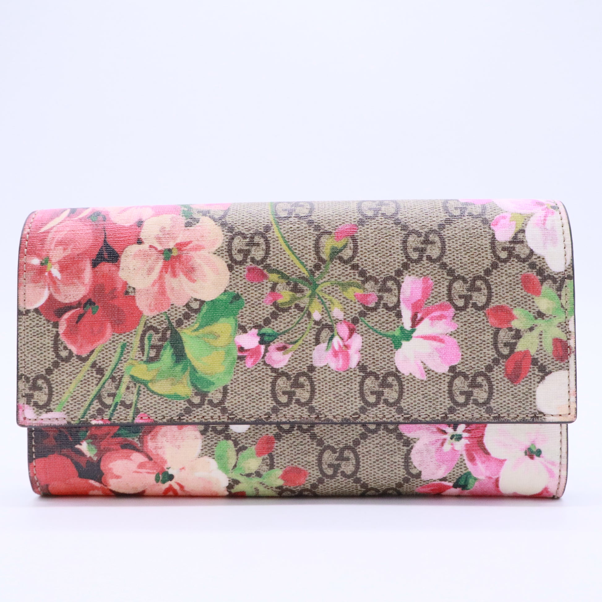 GG Supreme Monogram Blooms Continental Wallet Beige Multicolor Dry Rose