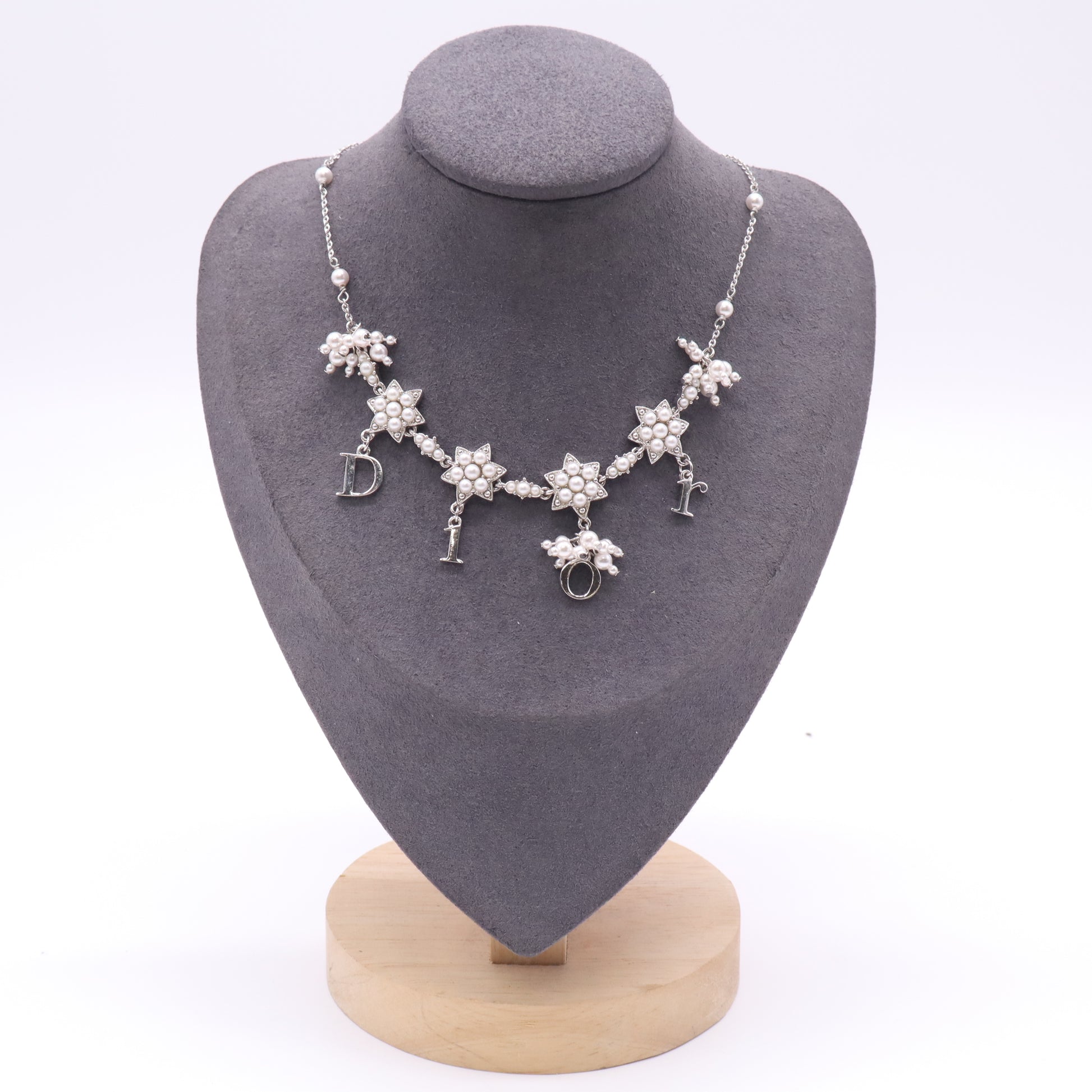CHRISTIAN DIOR - Silver Gold Pearl Celestial Charm Necklace twins LDJ4984