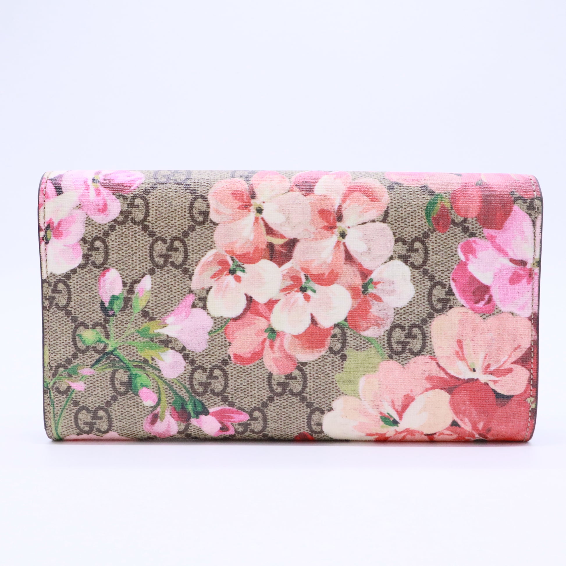 GG Supreme Monogram Blooms Continental Wallet Beige Multicolor Dry Rose