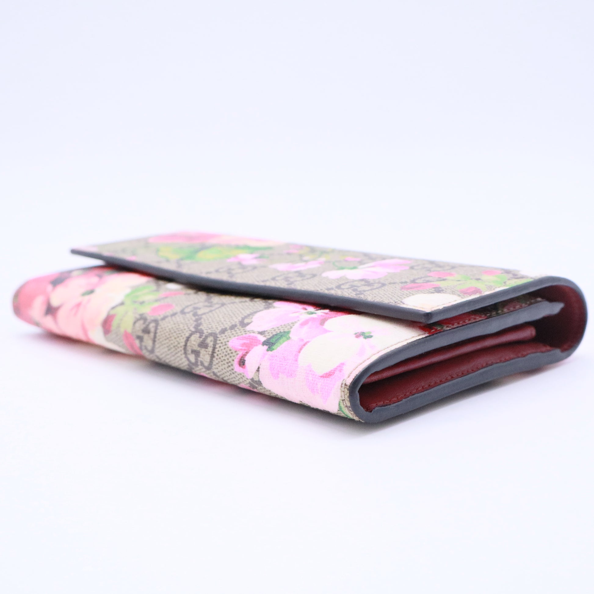 GG Supreme Monogram Blooms Continental Wallet Beige Multicolor Dry Rose