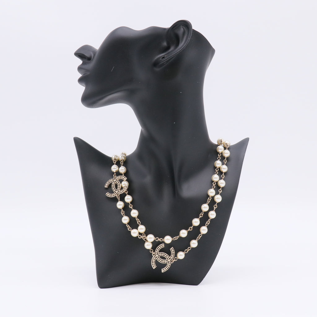 Chanel CC Faux Pearl and Crystal Multi-Logo Long Sautoir Necklace W22679