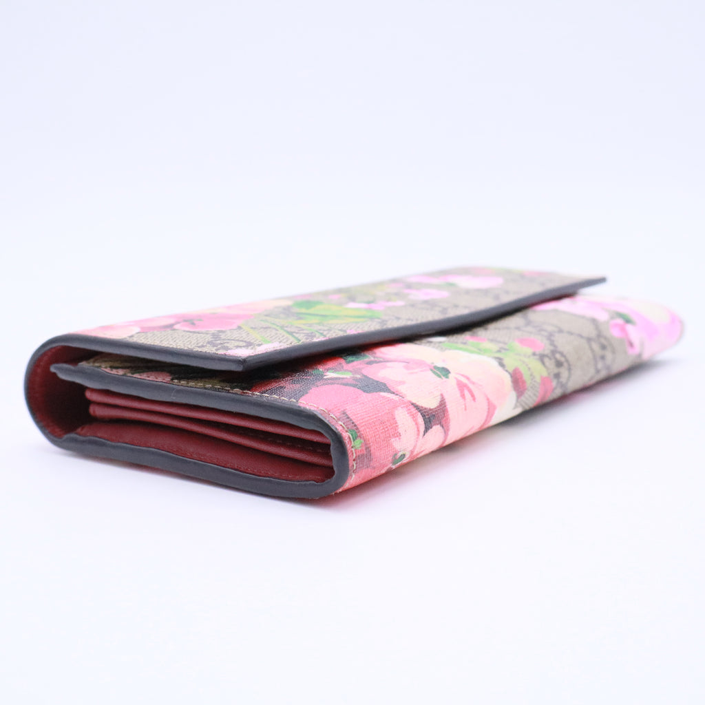 GG Supreme Monogram Blooms Continental Wallet Beige Multicolor Dry Rose