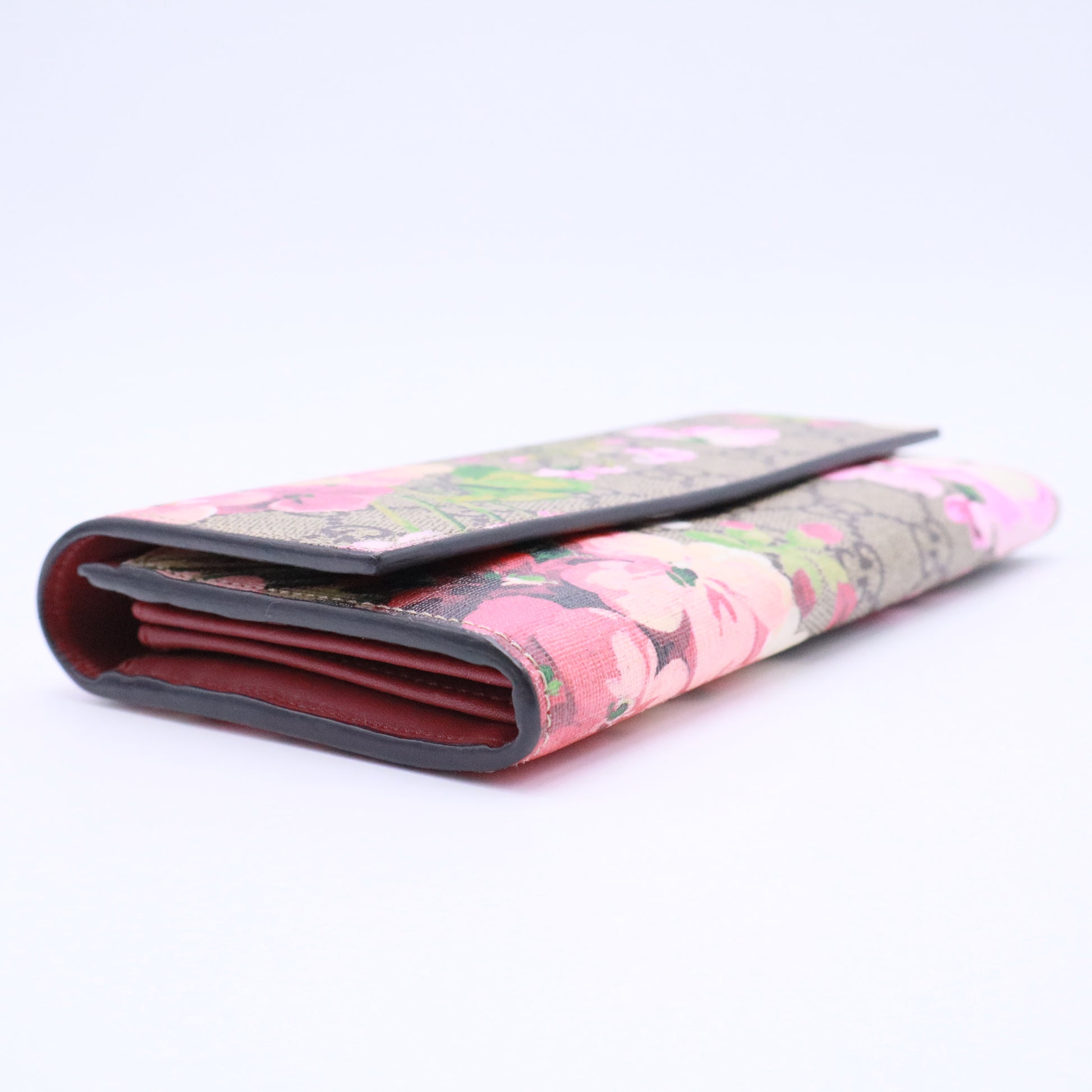 GG Supreme Monogram Blooms Continental Wallet Beige Multicolor Dry Rose