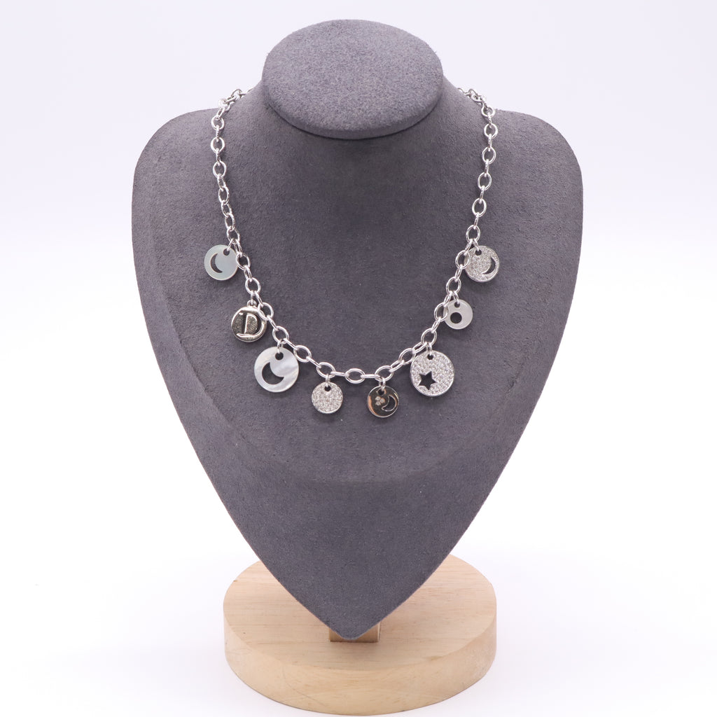 Christian Dior Vintage Silver-Tone Multi-Charm Choker Necklace twins LDJ4985