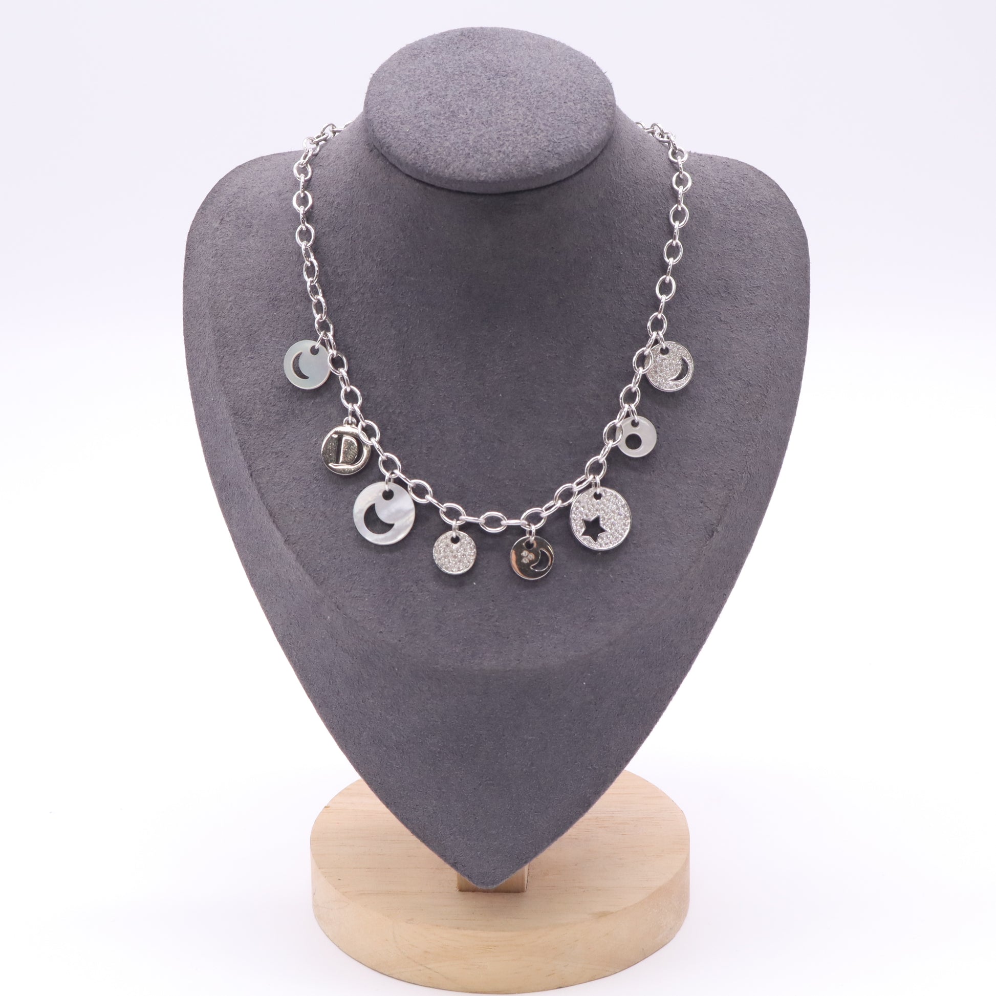 Christian Dior Vintage Silver-Tone Multi-Charm Choker Necklace twins LDJ4985