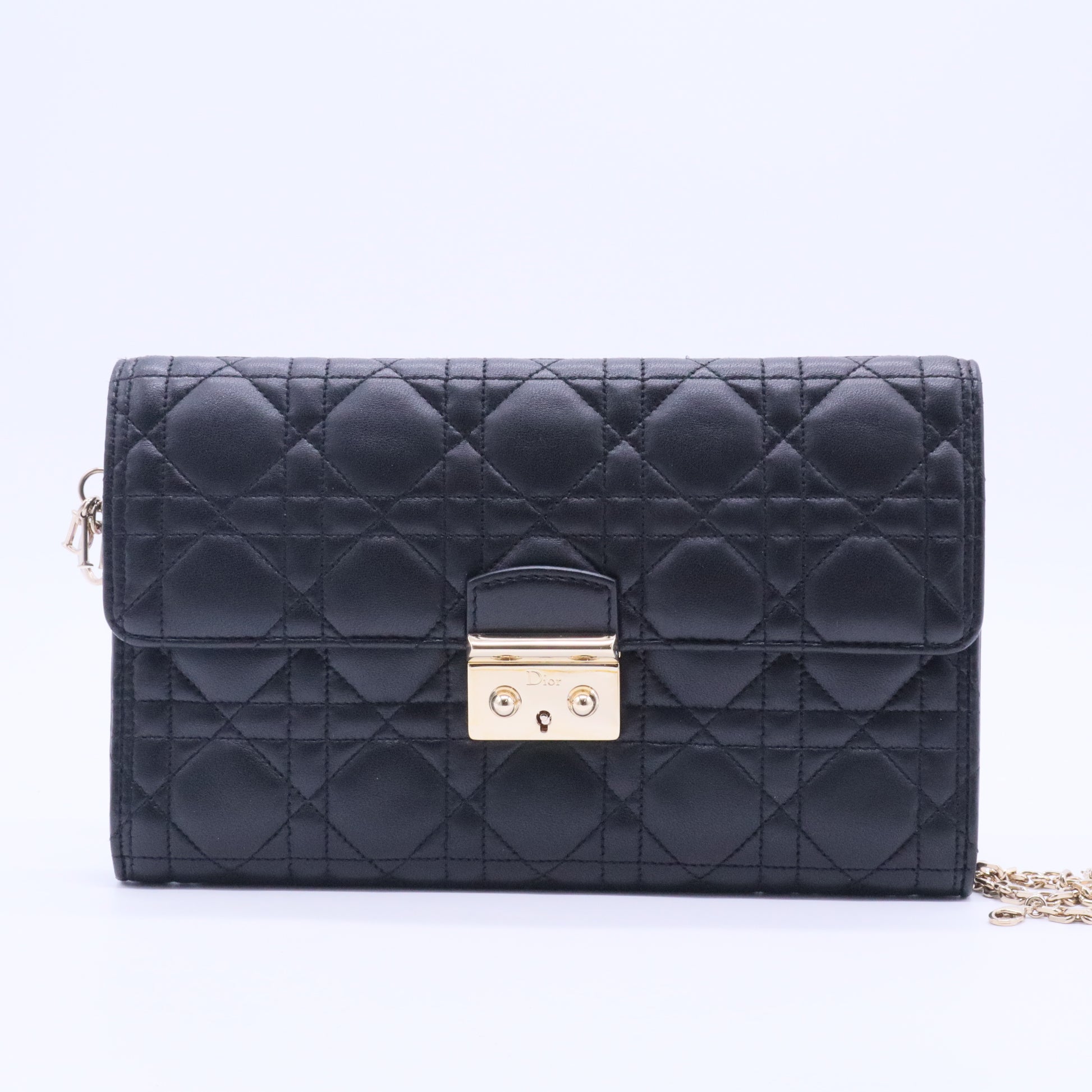 Dior Black Cannage Quilted Leather Rendez-Vouz Chain Wallet