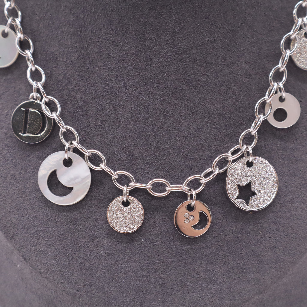 Christian Dior Vintage Silver-Tone Multi-Charm Choker Necklace twins LDJ4985