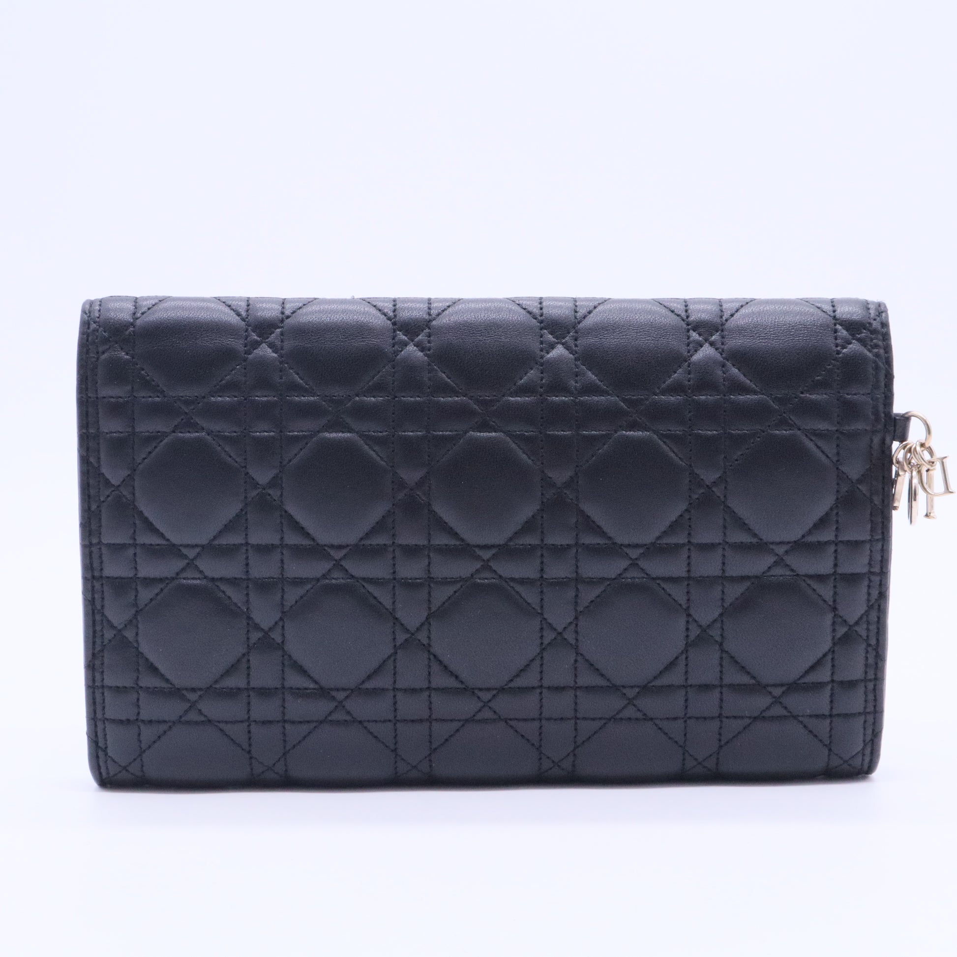 Dior Black Cannage Quilted Leather Rendez-Vouz Chain Wallet