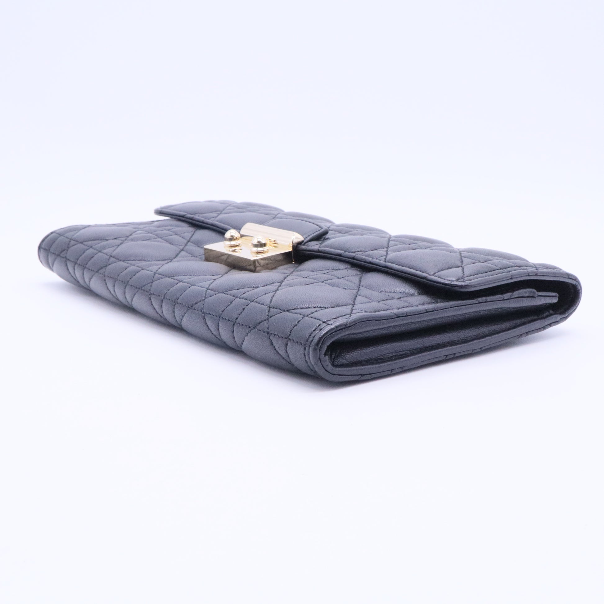 Dior Black Cannage Quilted Leather Rendez-Vouz Chain Wallet