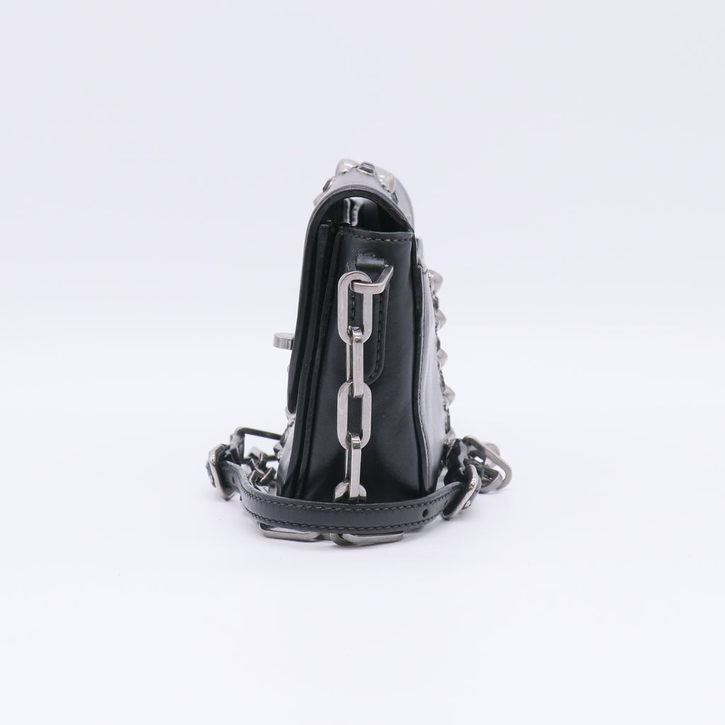 Miu Miu Black Smooth Leather Vertical Studded Double Turn-Lock Shoulder Bag B23320