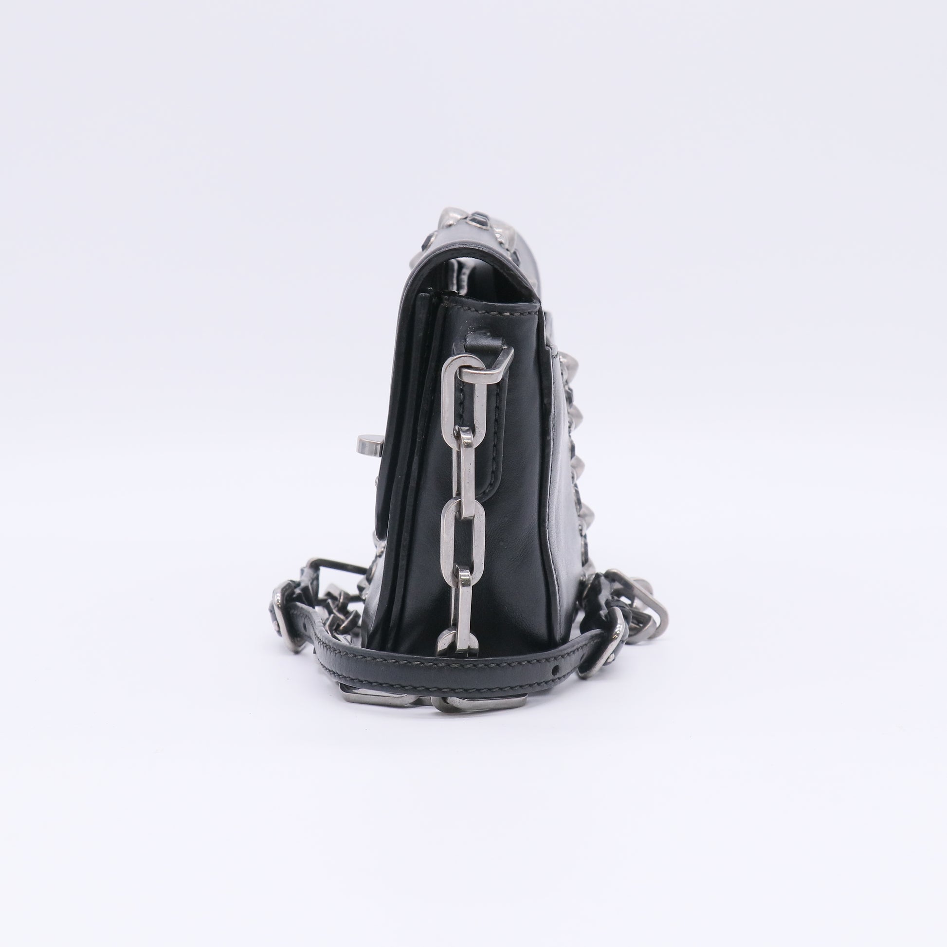 Miu Miu Black Smooth Leather Vertical Studded Double Turn-Lock Shoulder Bag B23320