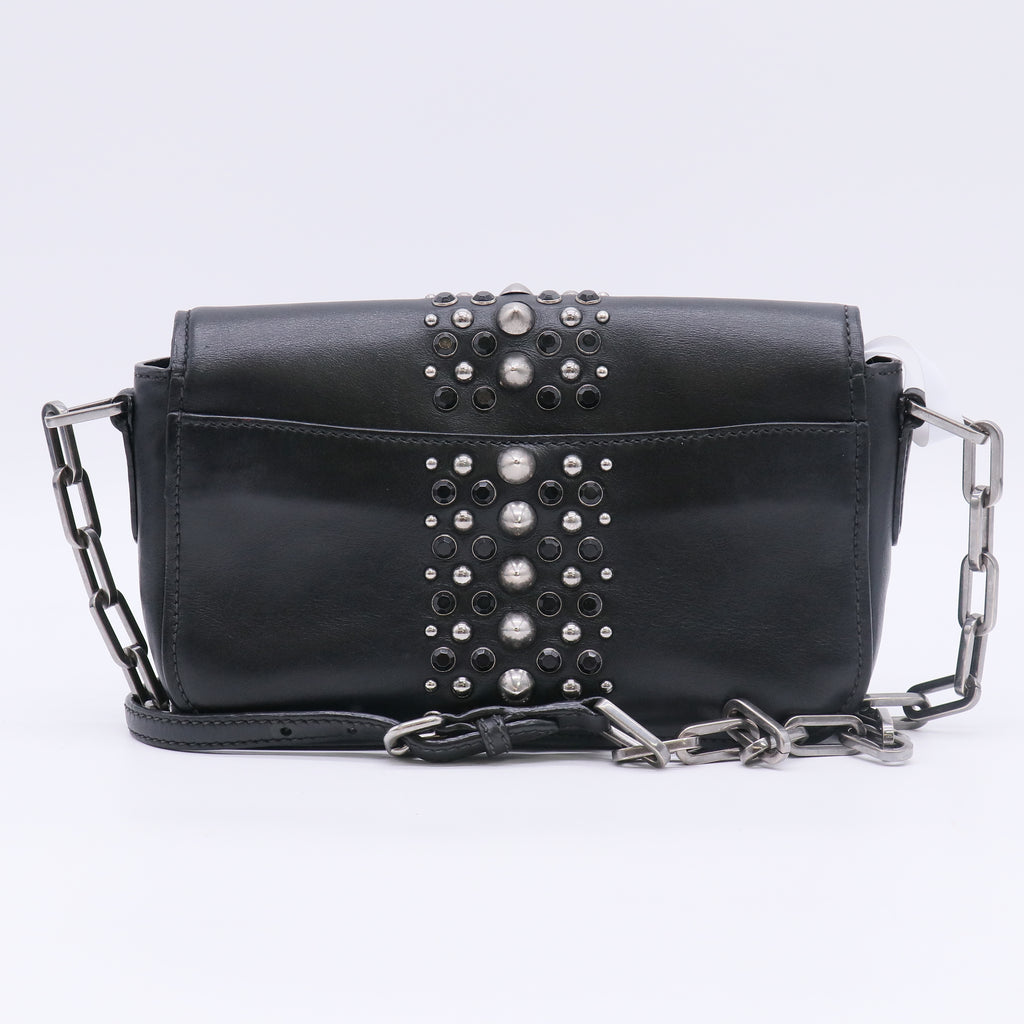 Miu Miu Black Smooth Leather Vertical Studded Double Turn-Lock Shoulder Bag B23320