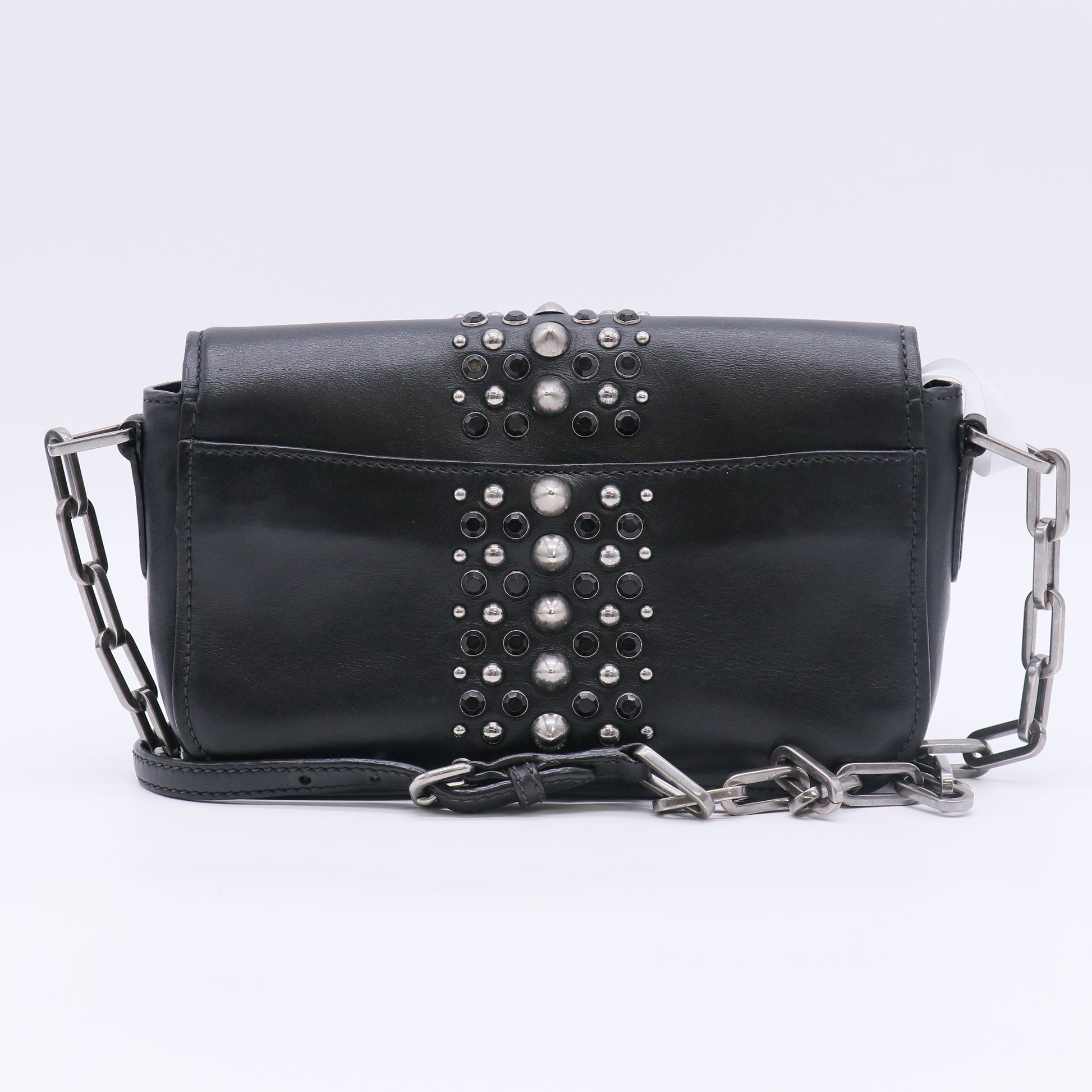 Miu Miu Black Smooth Leather Vertical Studded Double Turn-Lock Shoulder Bag B23320