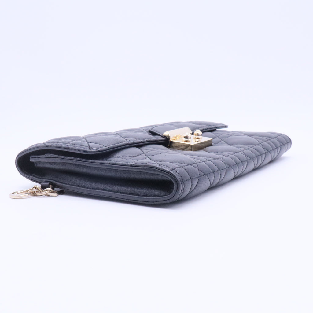 Dior Black Cannage Quilted Leather Rendez-Vouz Chain Wallet
