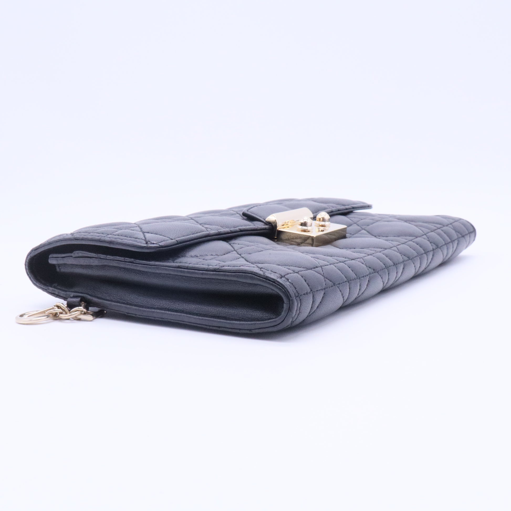 Dior Black Cannage Quilted Leather Rendez-Vouz Chain Wallet
