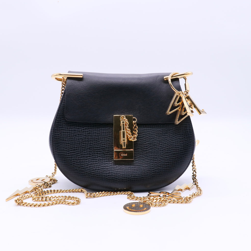 Black Pebbled Leather Small Drew Bag TWINS B20974