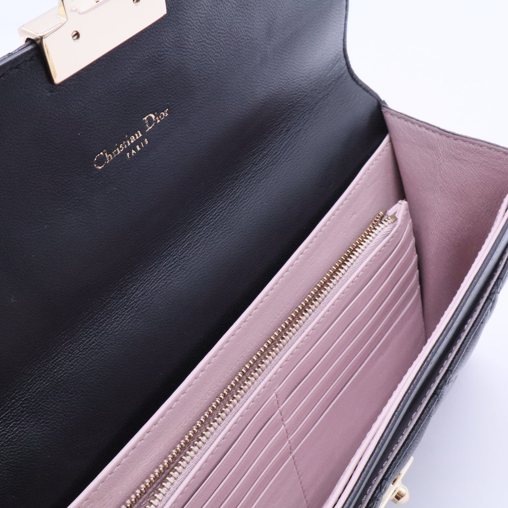 Dior Black Cannage Quilted Leather Rendez-Vouz Chain Wallet