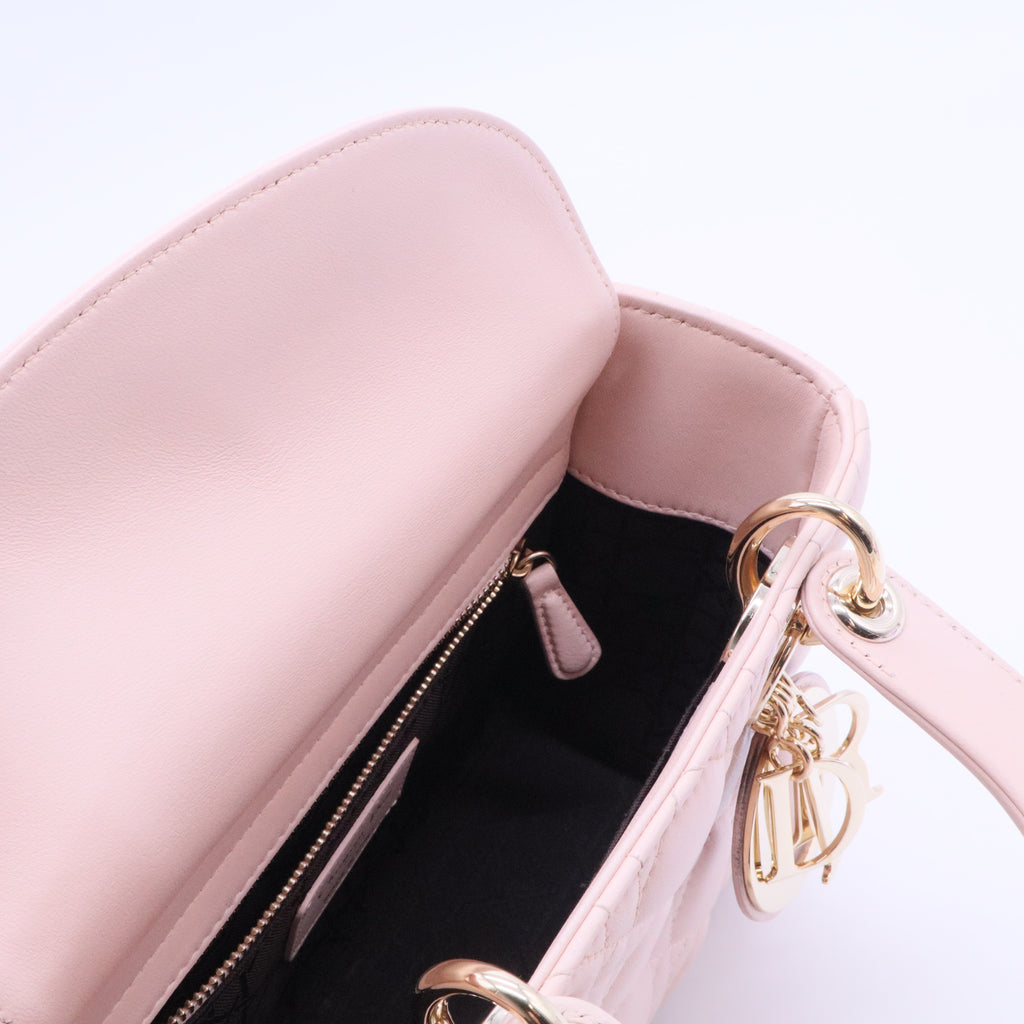 Lady Dior Light Pink Cannage Quilted Leather Mini Top Handle Bag