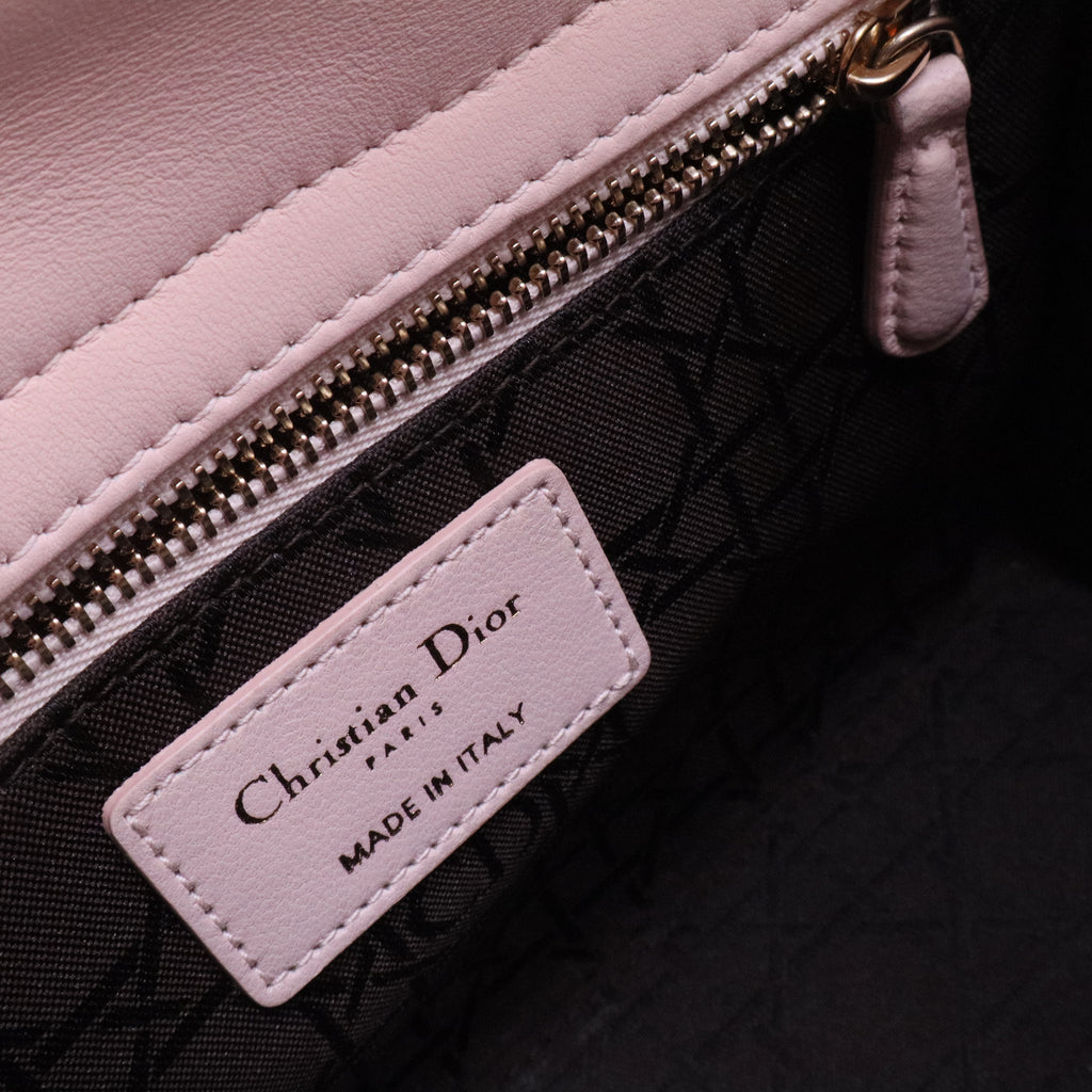 Lady Dior Light Pink Cannage Quilted Leather Mini Top Handle Bag