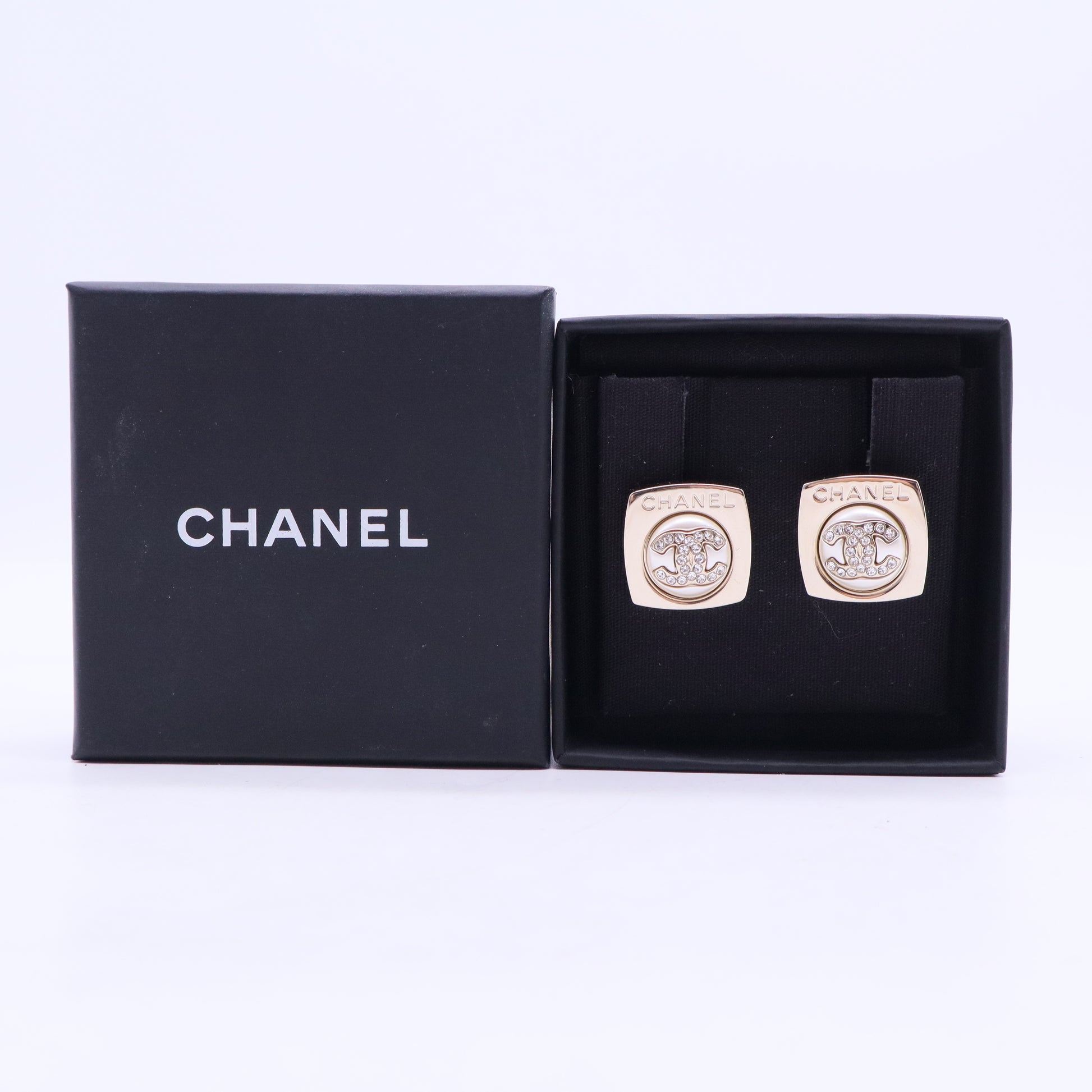 Chanel CC Square Stud Earrings Metal with Crystals LDJ2854
