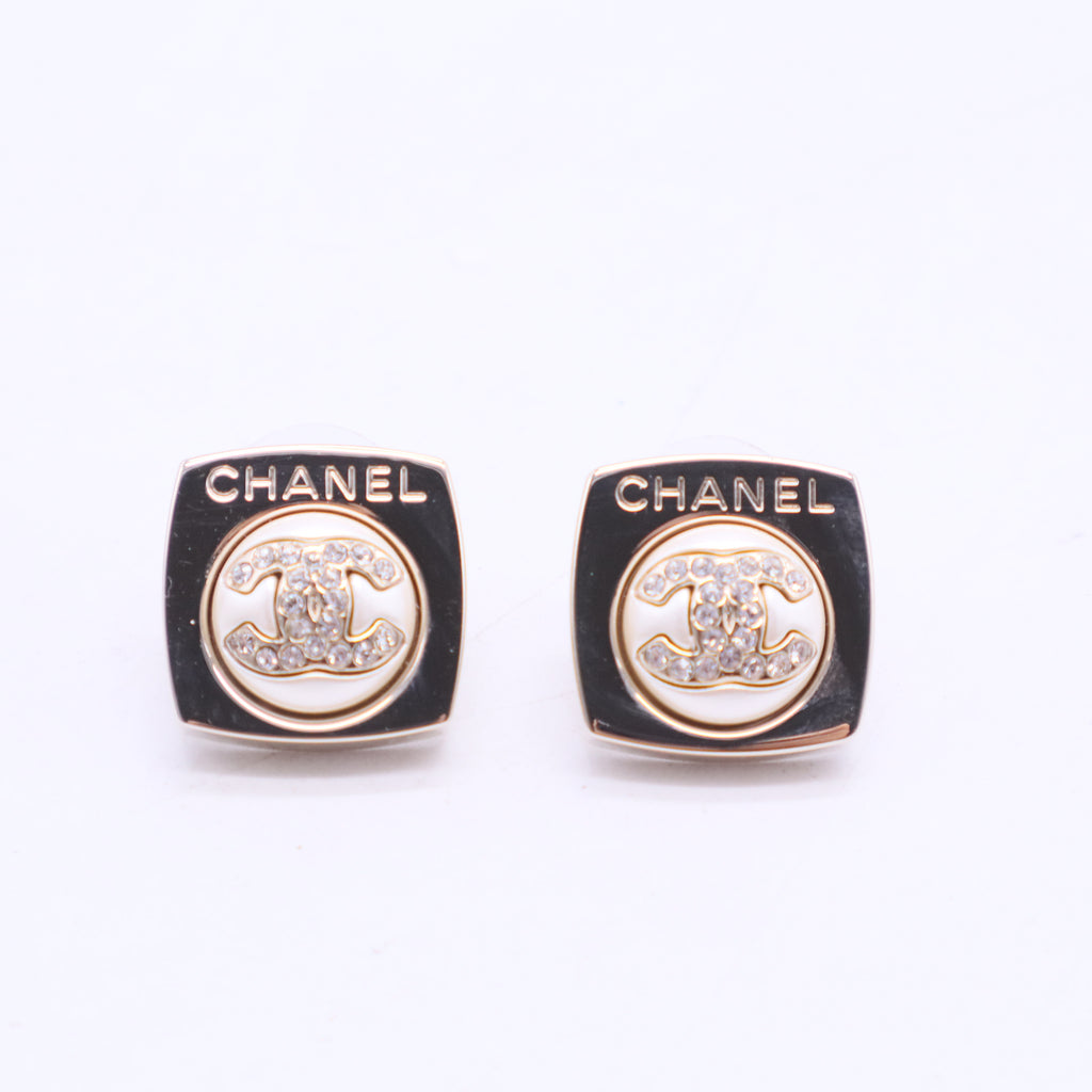 Chanel CC Square Stud Earrings Metal with Crystals LDJ2854
