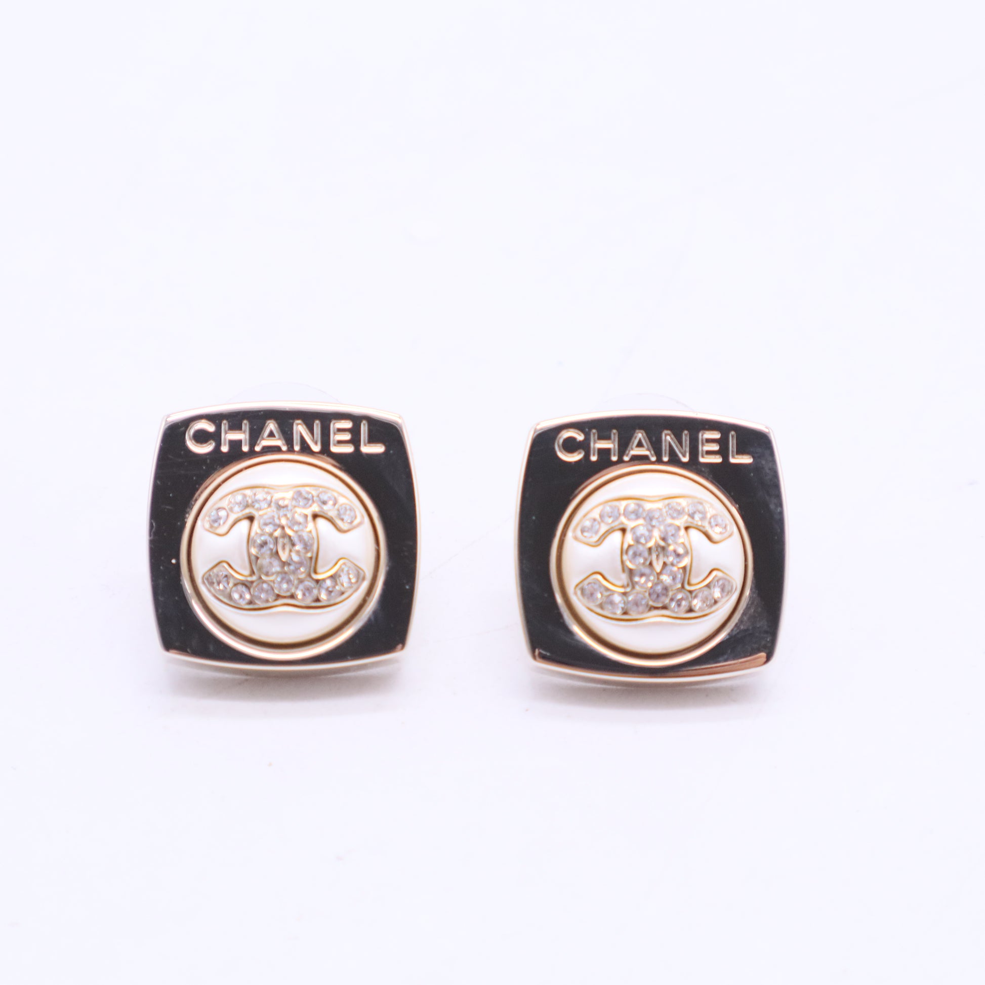 Chanel CC Square Stud Earrings Metal with Crystals LDJ2854