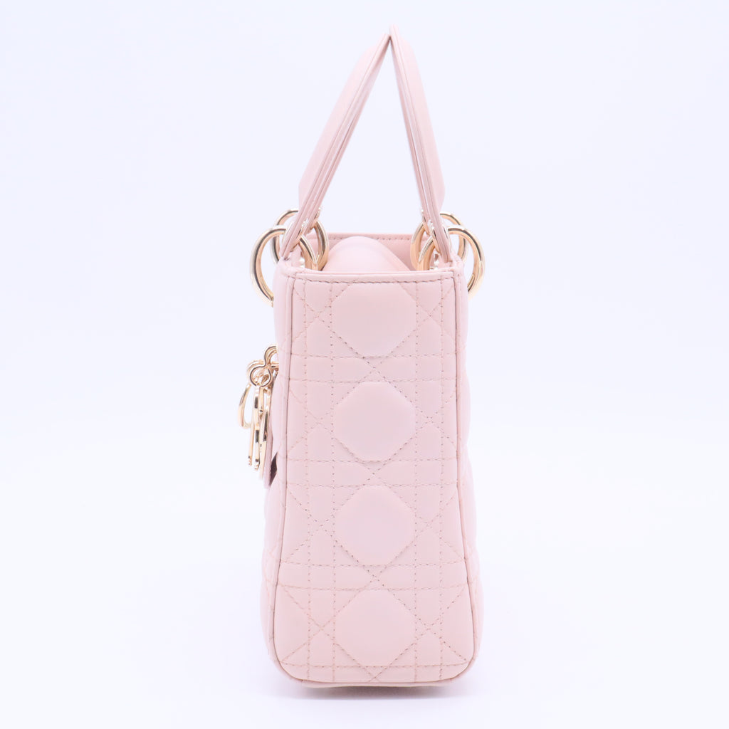Lady Dior Light Pink Cannage Quilted Leather Mini Top Handle Bag