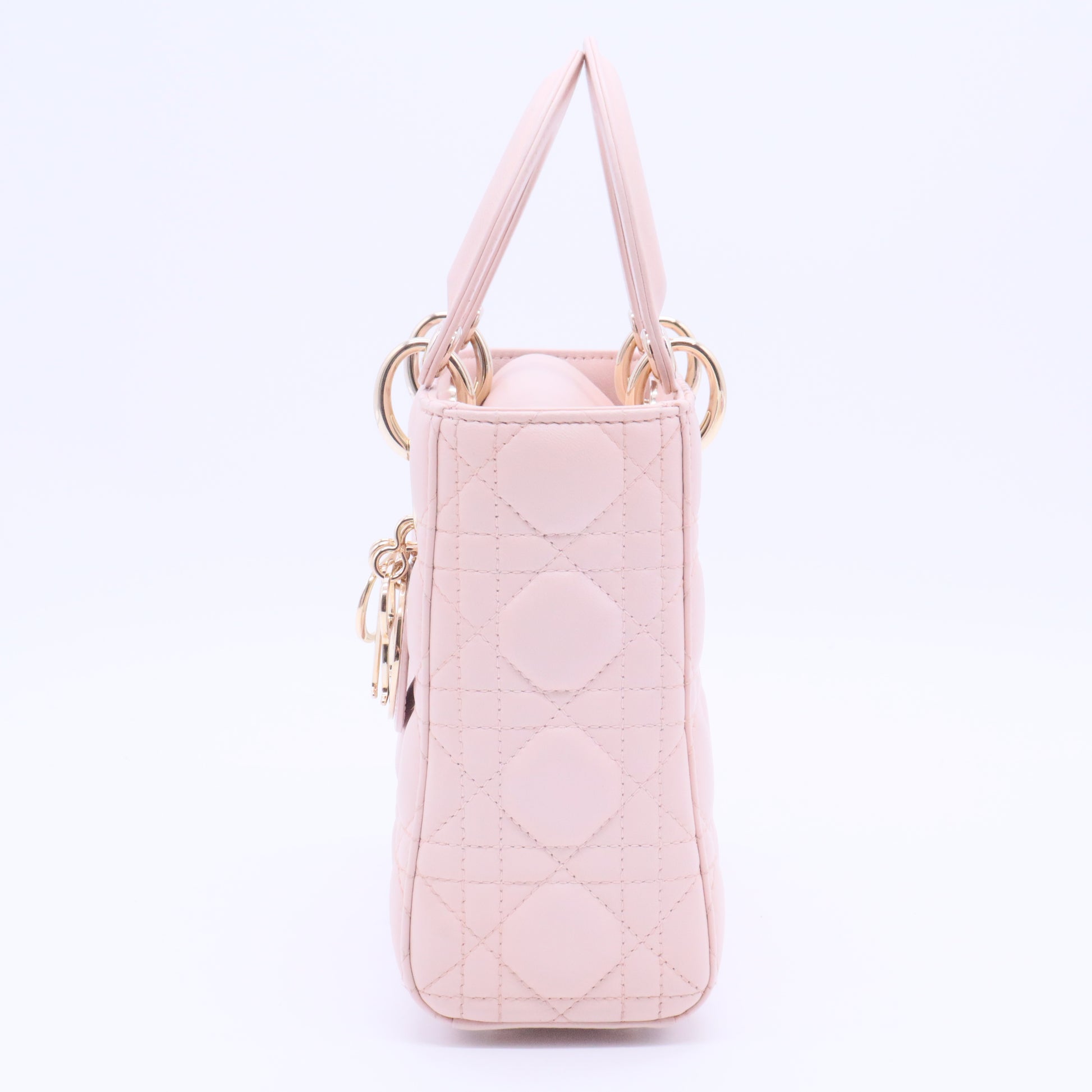 Lady Dior Light Pink Cannage Quilted Leather Mini Top Handle Bag