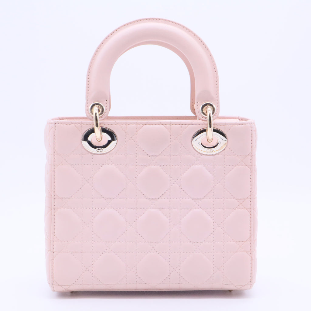 Lady Dior Light Pink Cannage Quilted Leather Mini Top Handle Bag