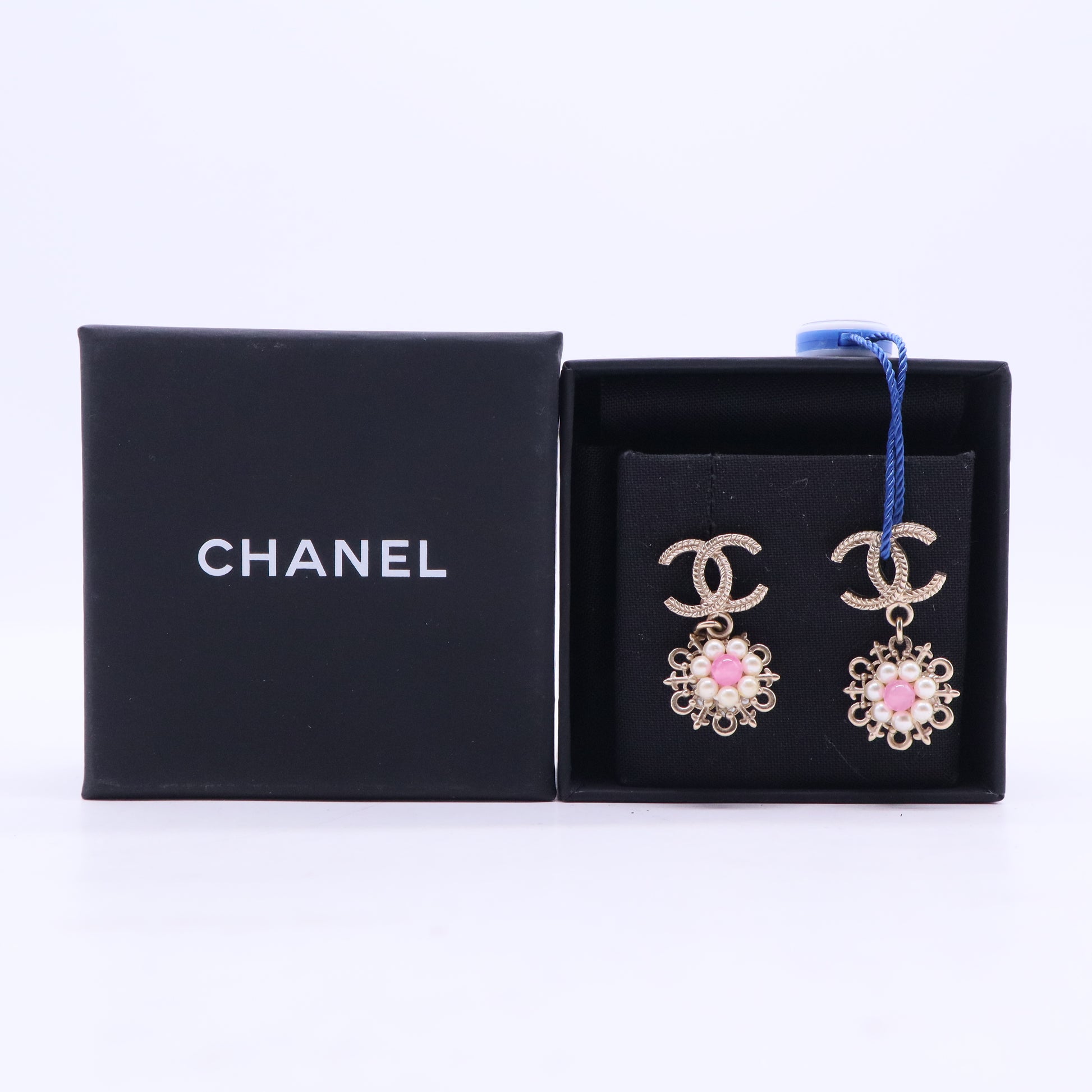 Chanel CC Flower Drop Earrings Metal with Faux Pearls and Beads Twins LDJ2861