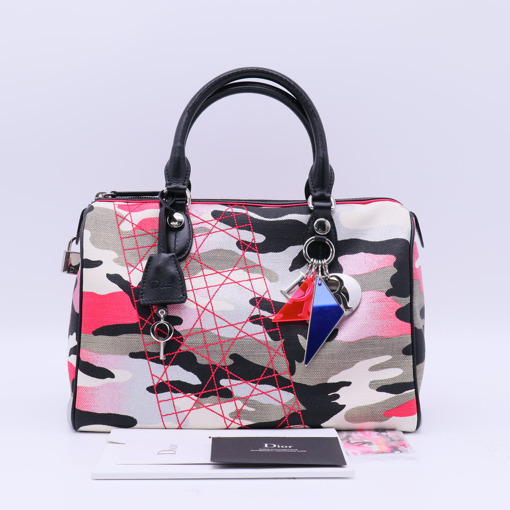 Christian Dior x Anselm Reyle Pink Camouflage Canvas and Leather Boston Bag Twins LDJ4189