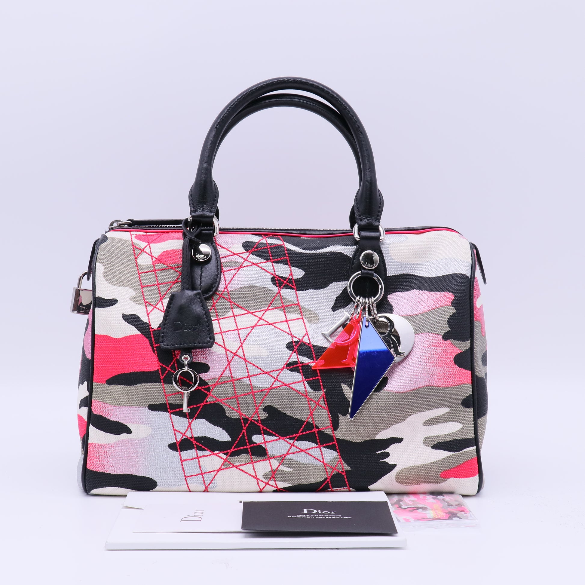 Christian Dior x Anselm Reyle Pink Camouflage Canvas and Leather Boston Bag Twins LDJ4189