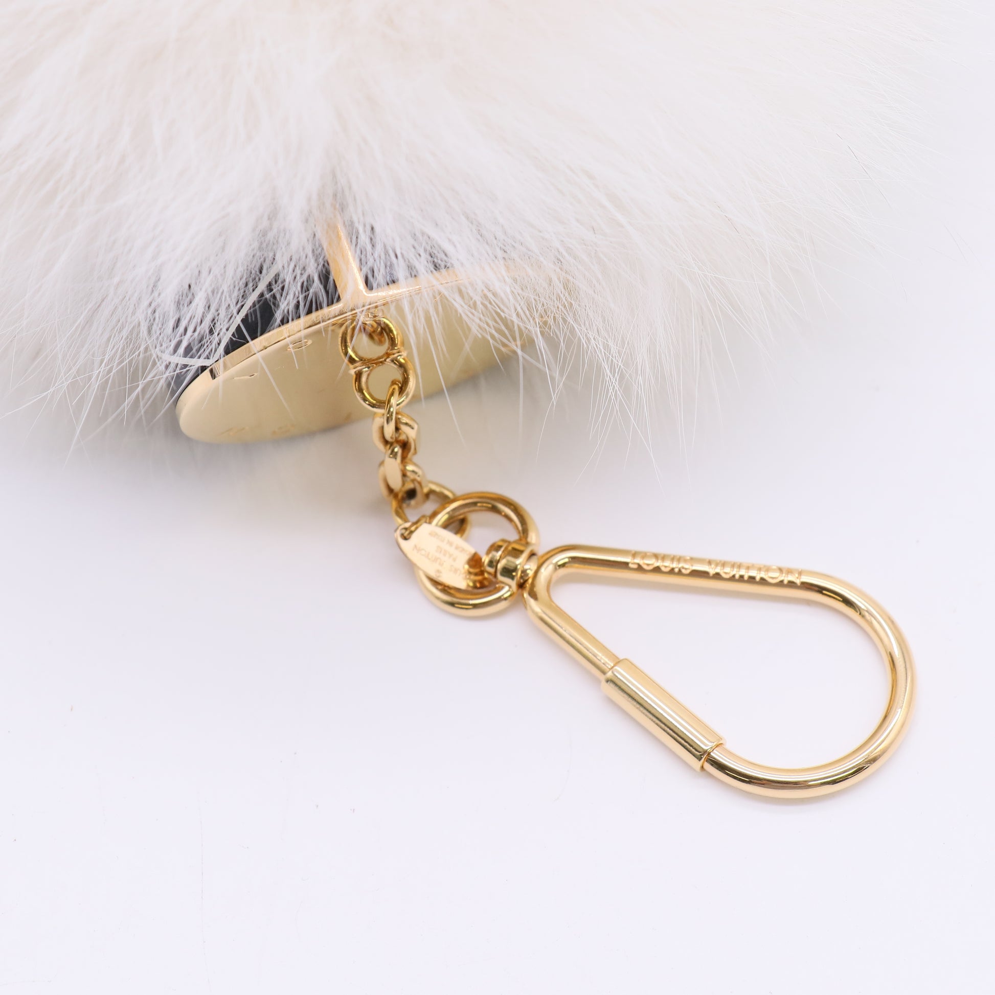 Louis Vuitton White Fuzzy V Bag Charm W23030