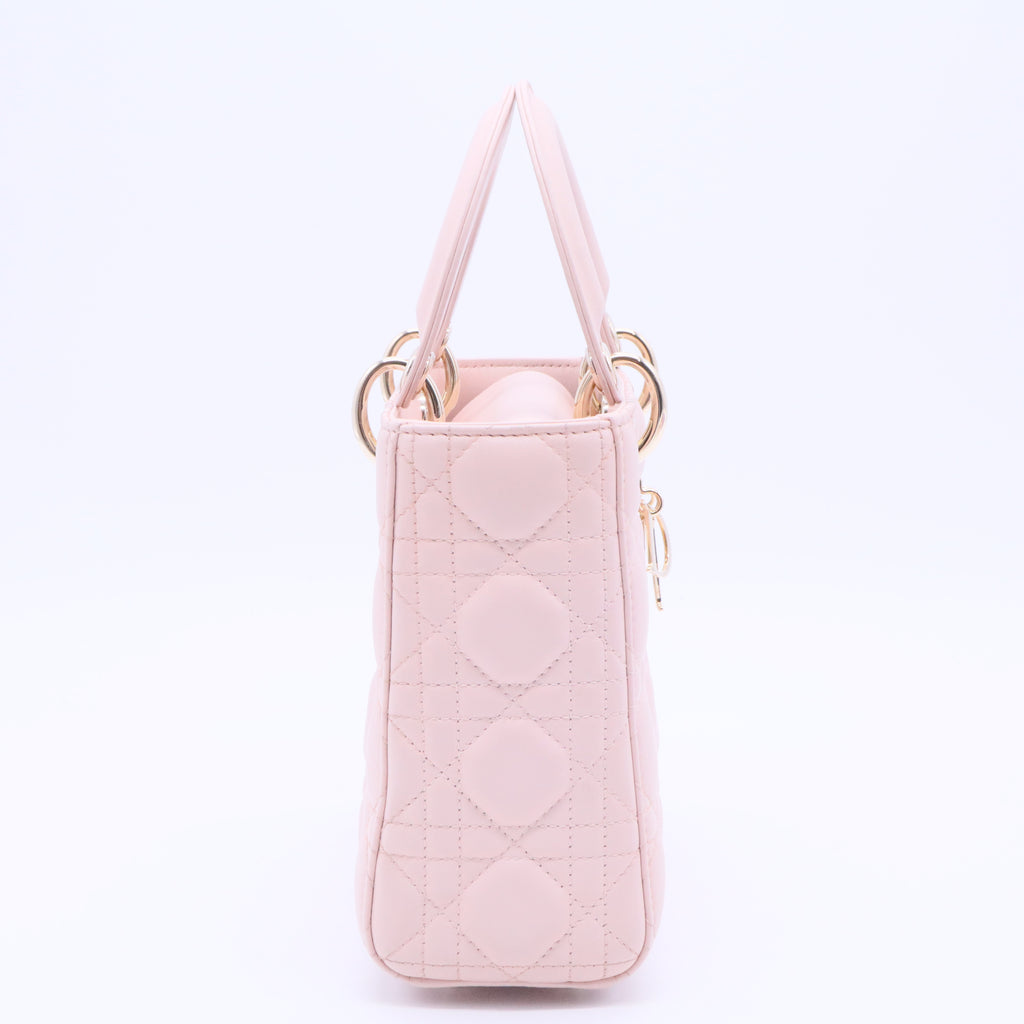 Lady Dior Light Pink Cannage Quilted Leather Mini Top Handle Bag