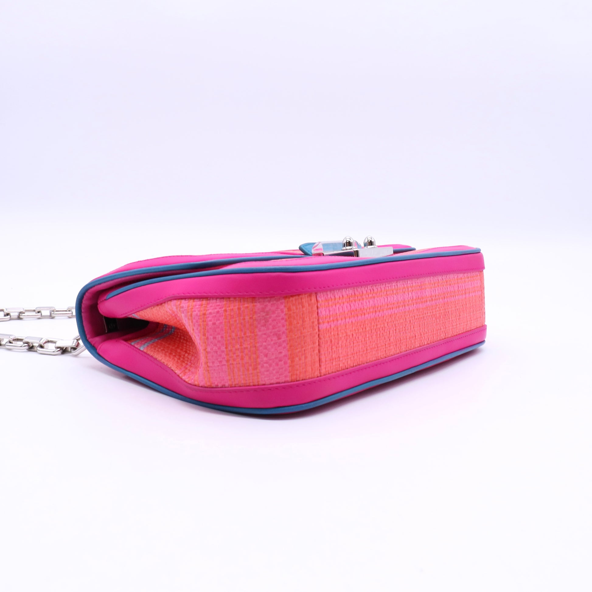 Dior Pink/Orange Raffia and Leather Miss Dior Medium Flap Bag TWINS B20968