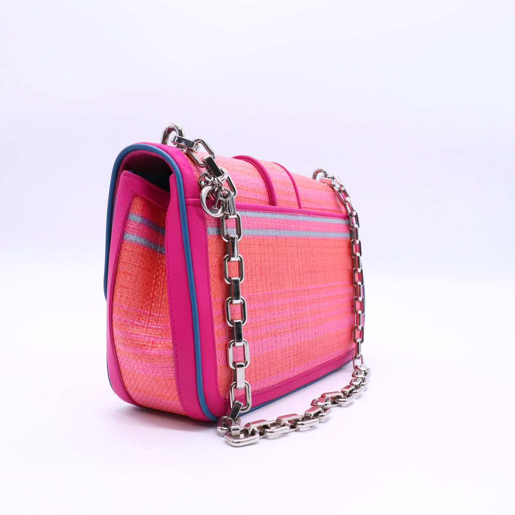 Dior Pink/Orange Raffia and Leather Miss Dior Medium Flap Bag TWINS B20968