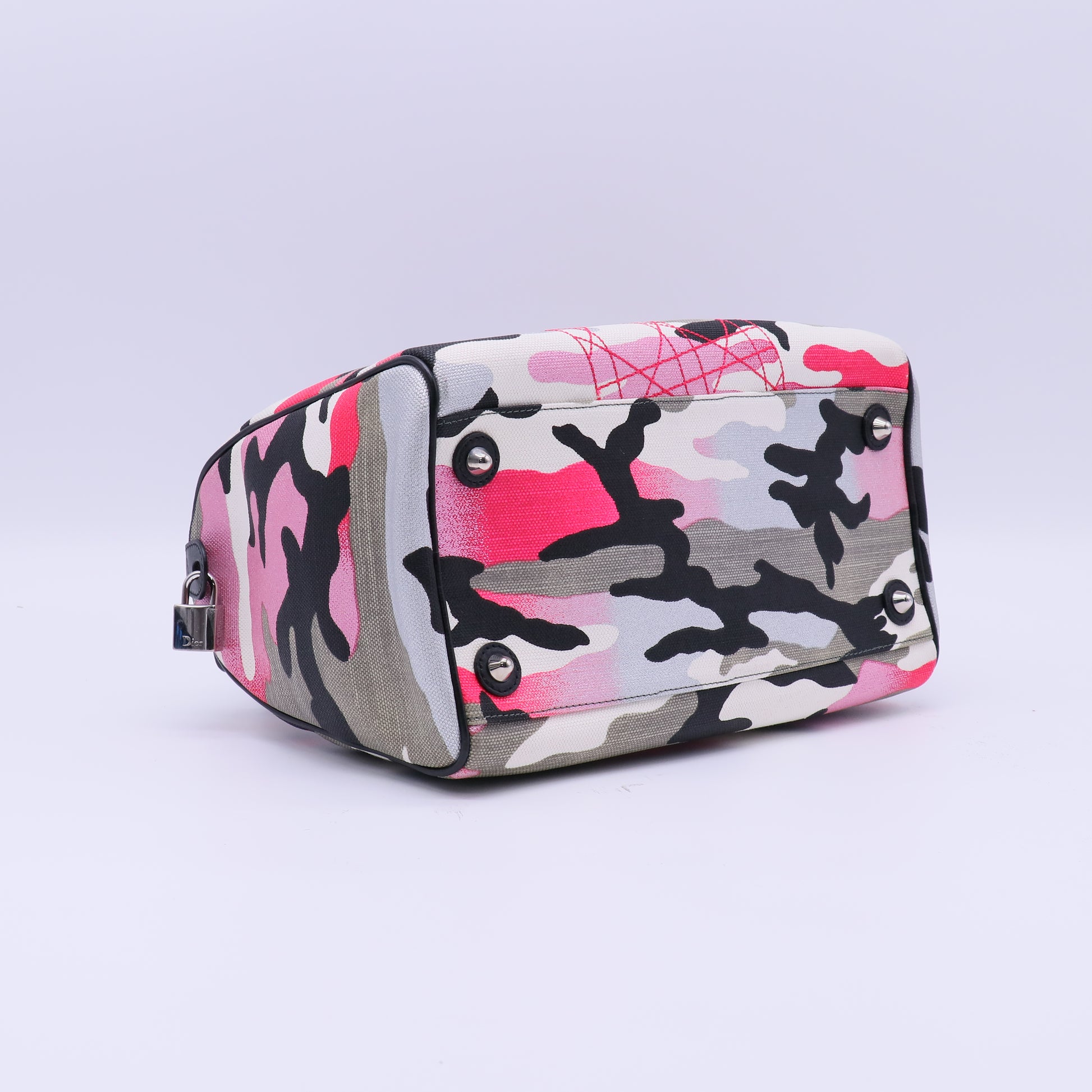 Christian Dior x Anselm Reyle Pink Camouflage Canvas and Leather Boston Bag Twins LDJ4189